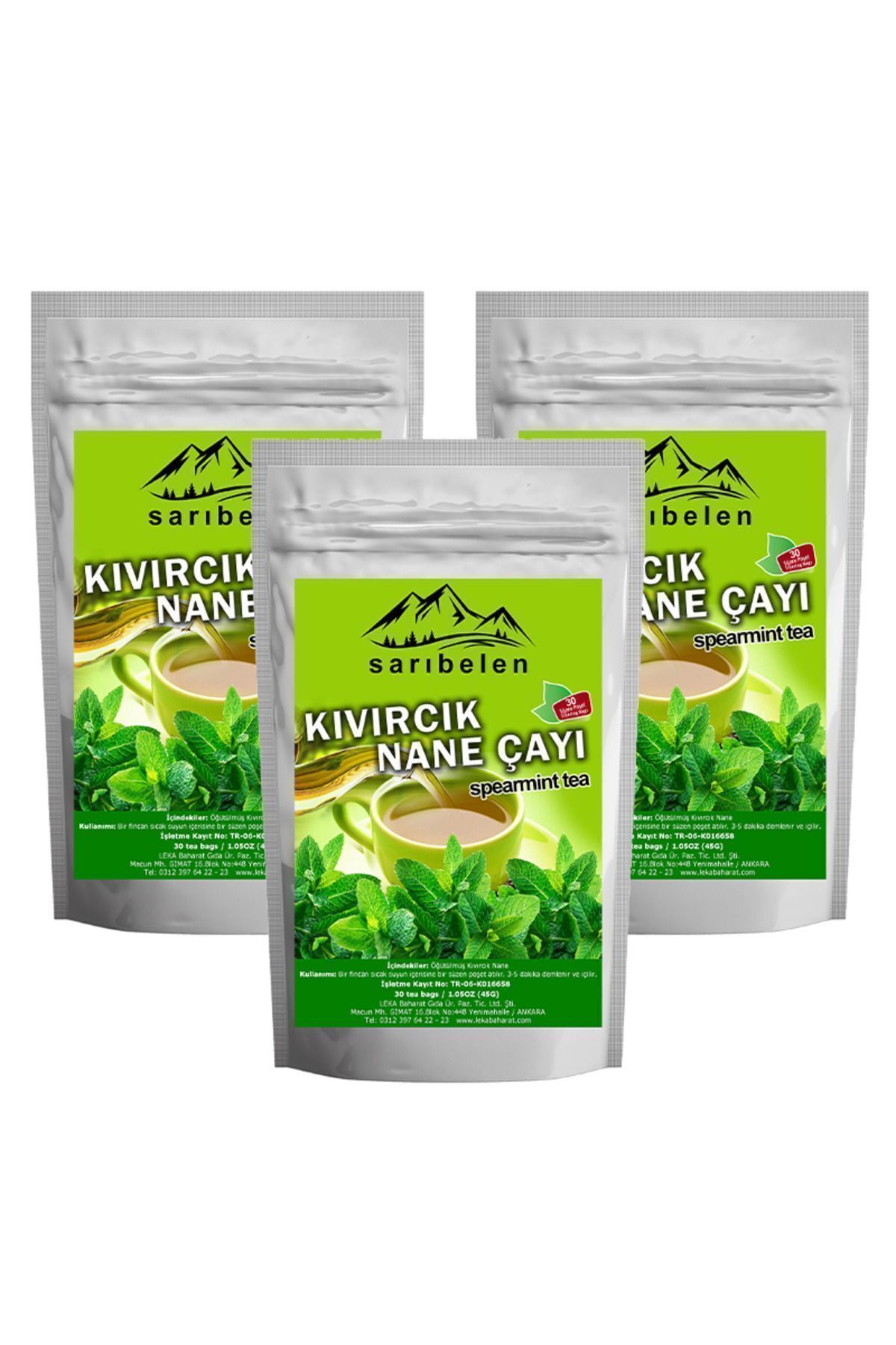 sarıbelen 3 Adet Kıvırcık Nane Çayı Spearmint Tea 45 g 30 Süzen Poşet