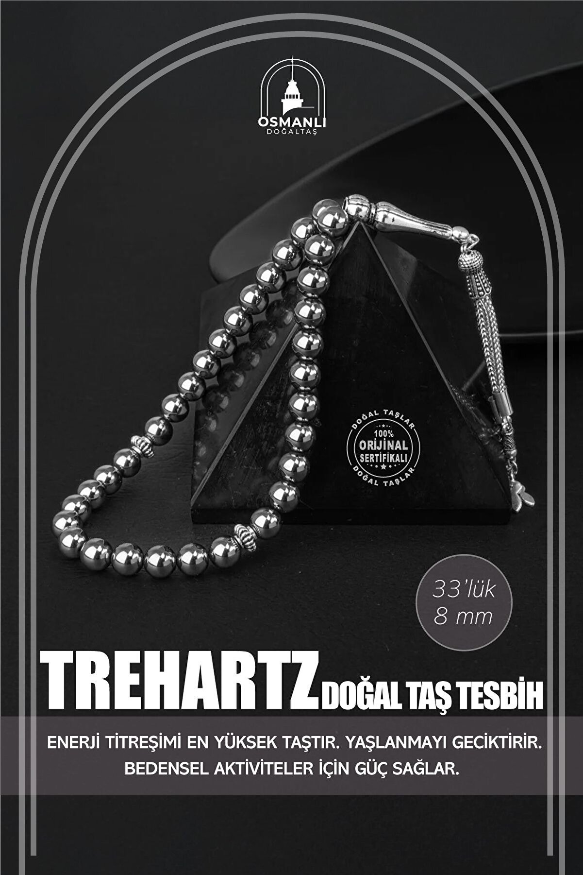 Osmanlı Doğal Taş Trehartz 33'lü Doğal Taş Tesbih 8mm - Premium Kalite