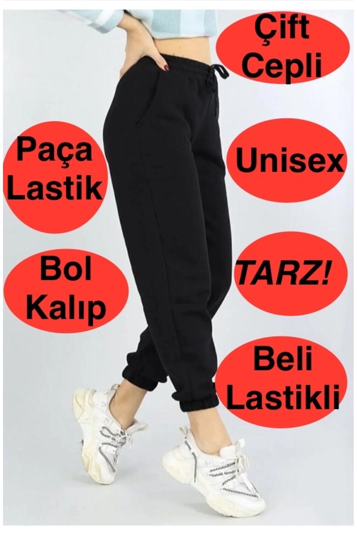 yx yustex sport Siyah Unisex Jogger Paça Lastikli Eşofman Altı