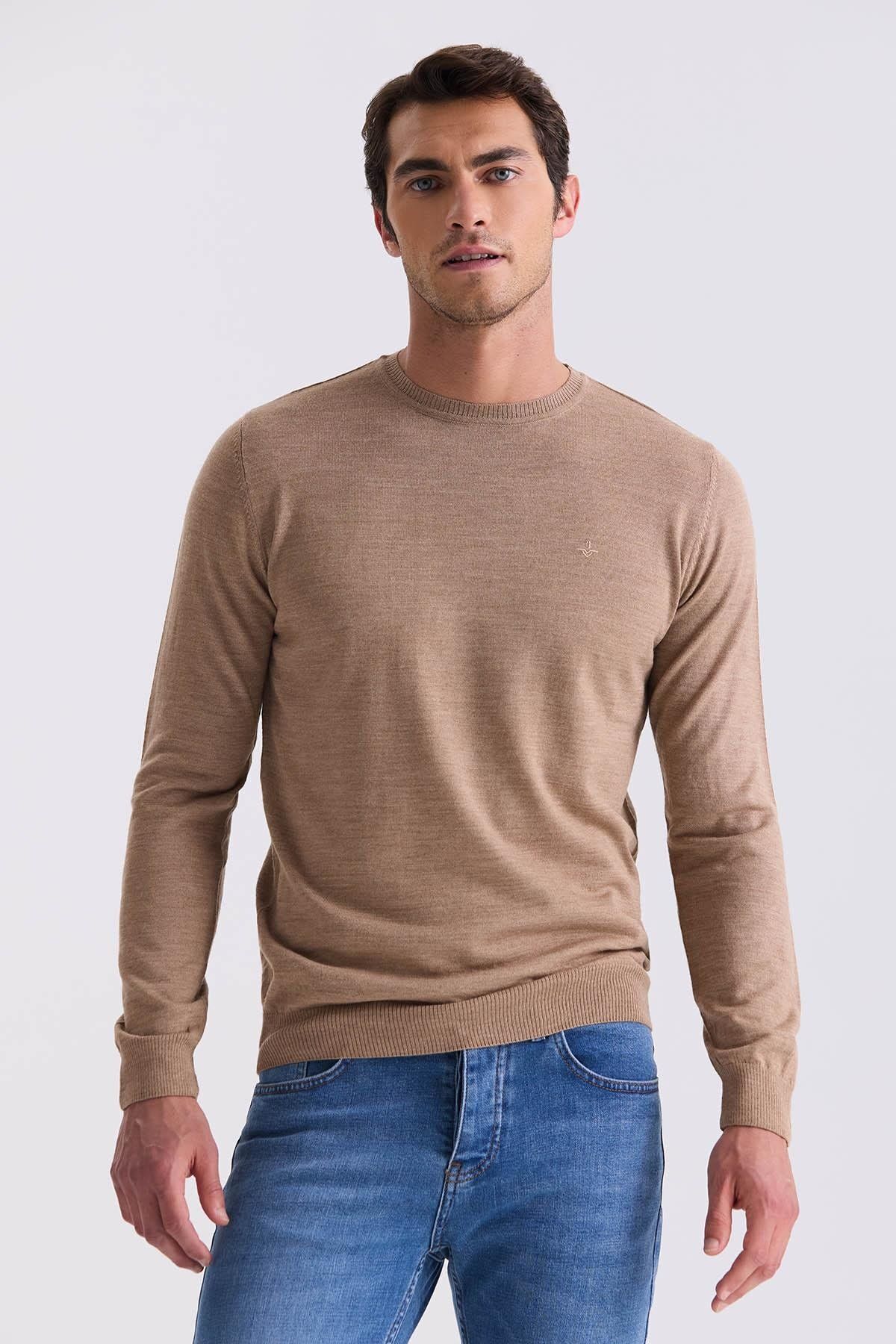 Jakamen Camel Regular Fit Bisiklet Yaka Triko Kazak