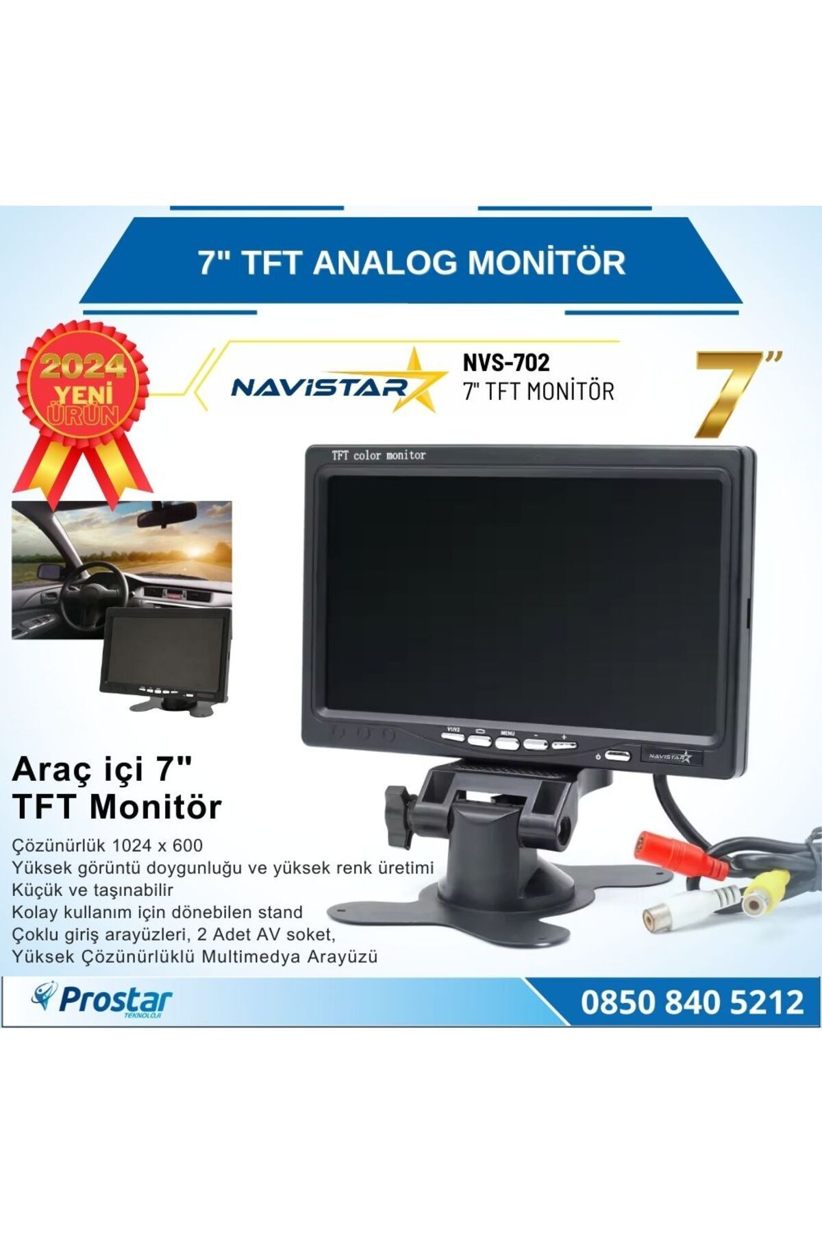 Navistar 7" TFT 2 Adet Video Girişli Analog Monitör