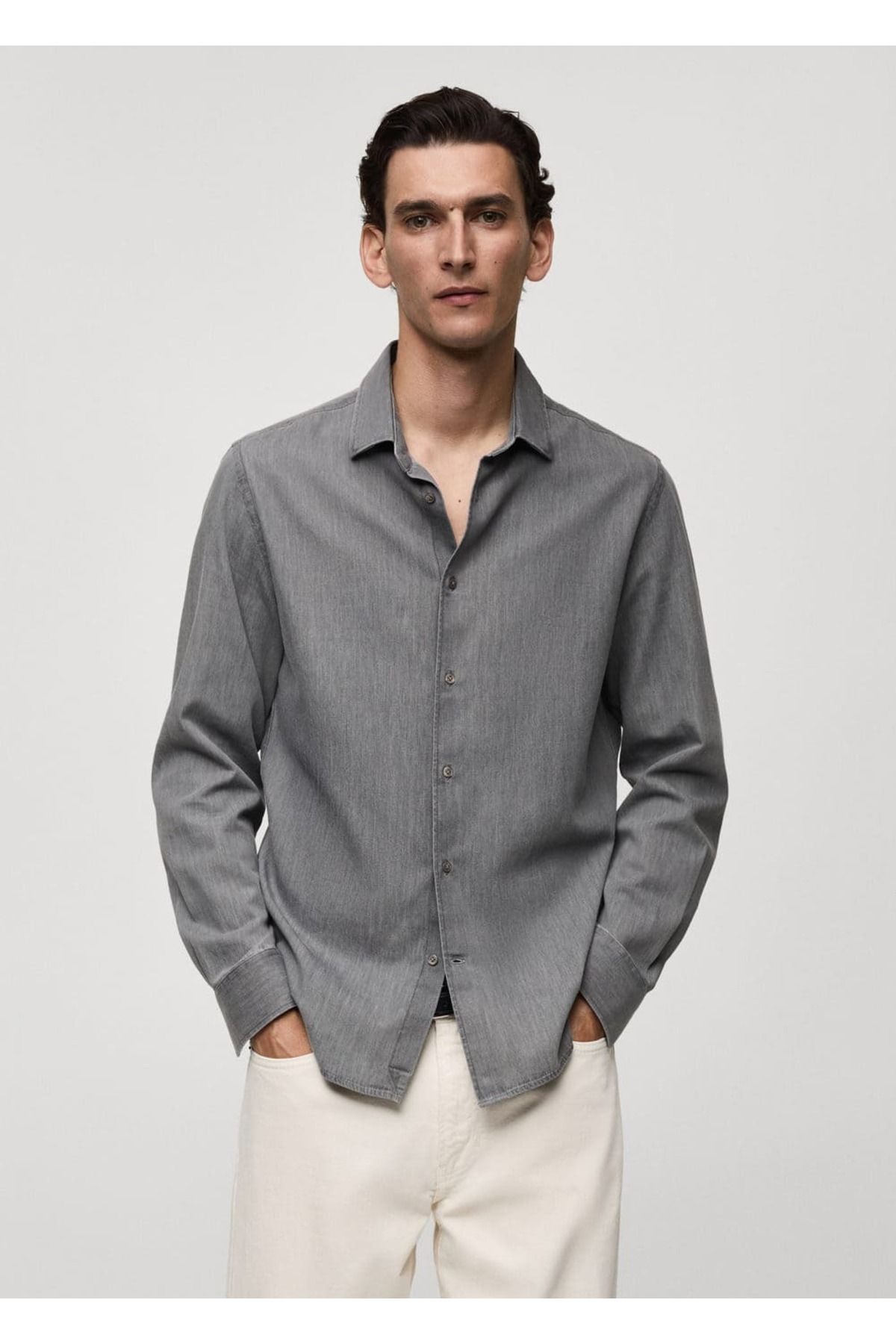 MANGO Man Regular fit chambray pamuklu gömlek