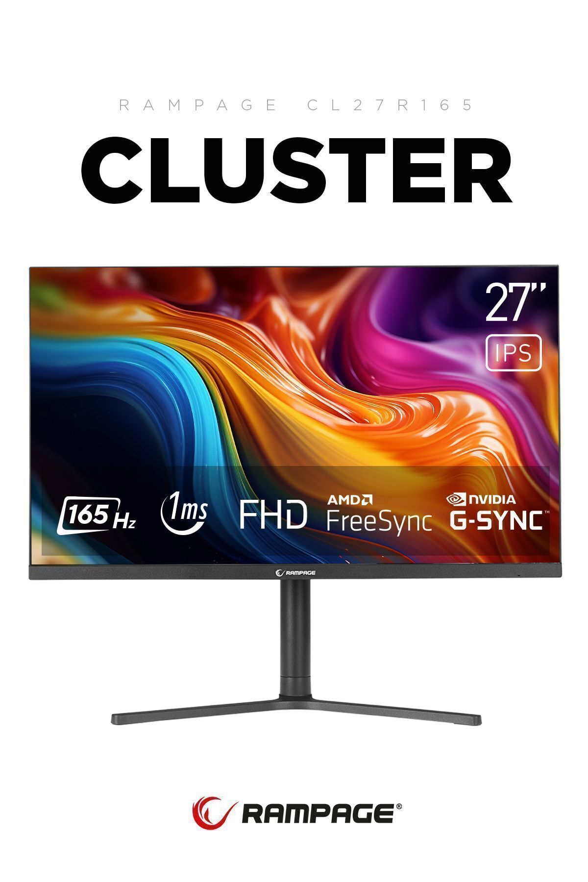 Rampage Cluster Cl27r165 27 165hz 1ms Boe Ips Fhd Freesync Pivot Pc Flat Gaming Oyuncu Monitörü