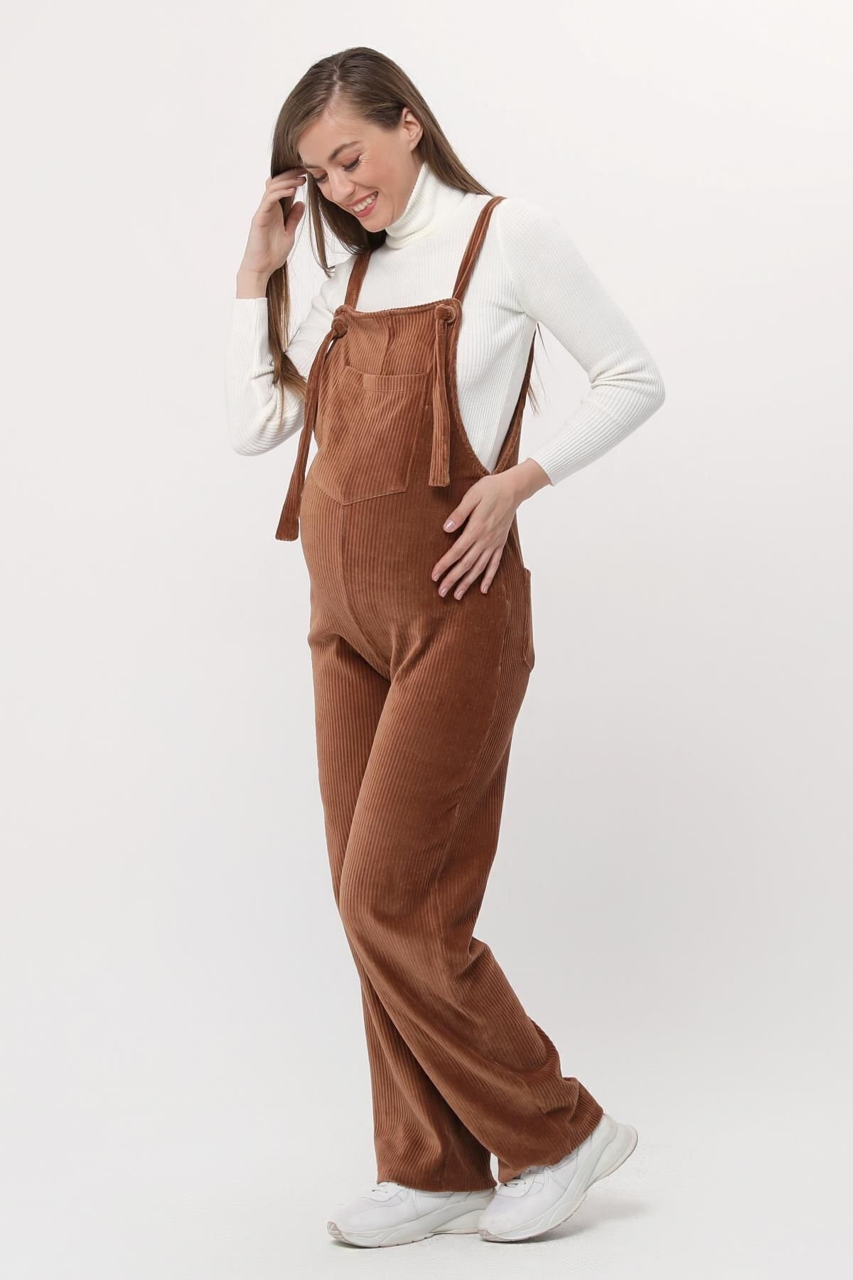 Luvmabelly Myra6114 - Camel Kadife Hamile Salopet