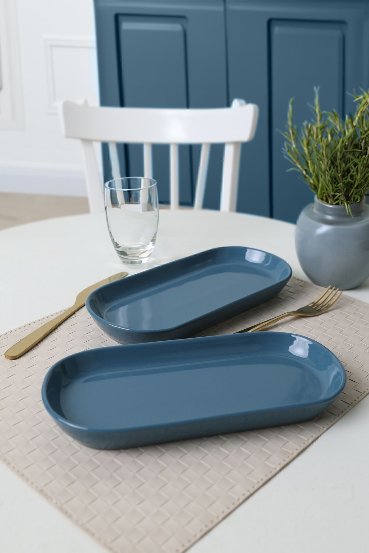 Keramika Mavi Noyan Kayık Tabak 26 Cm 2 Adet 407