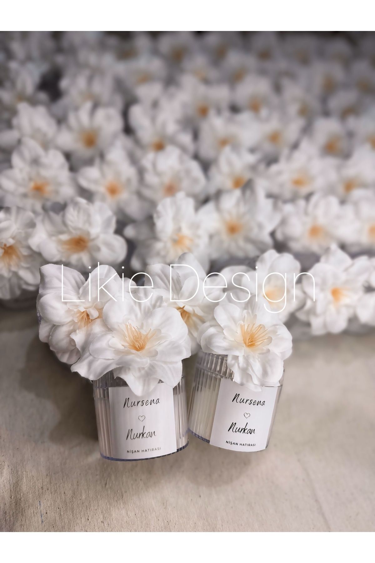 Likie Design Beyaz Şekerlik Kutulu Mum Söz Nişan Doğum Bebek Hediyelik