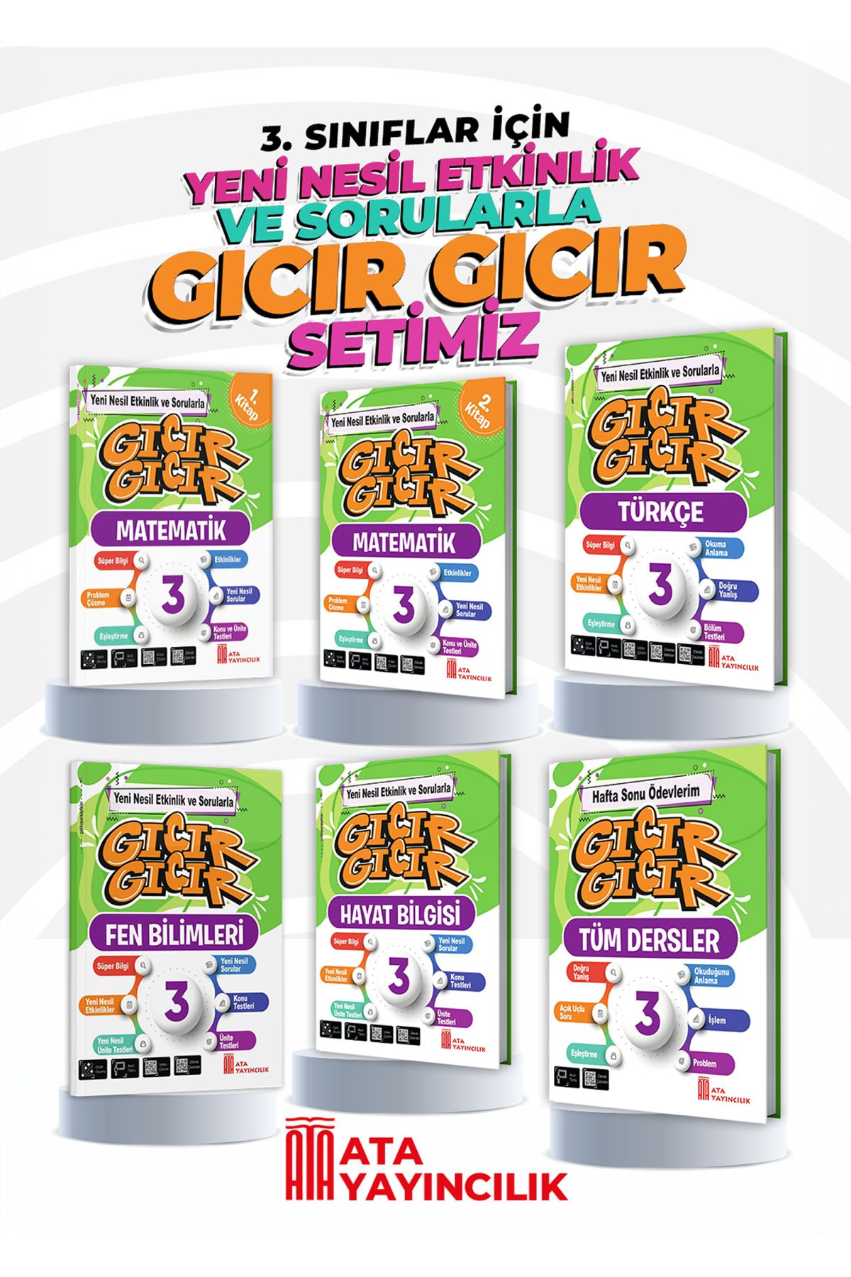 Ata Yayıncılık 3. Sınıf Gıcır Gıcır 6'lı Set (TÜRKÇE-MATEMATİK (2 KİTAP)-fen Bilimleri-hayat Bilgisi-hafta Sonu Öde