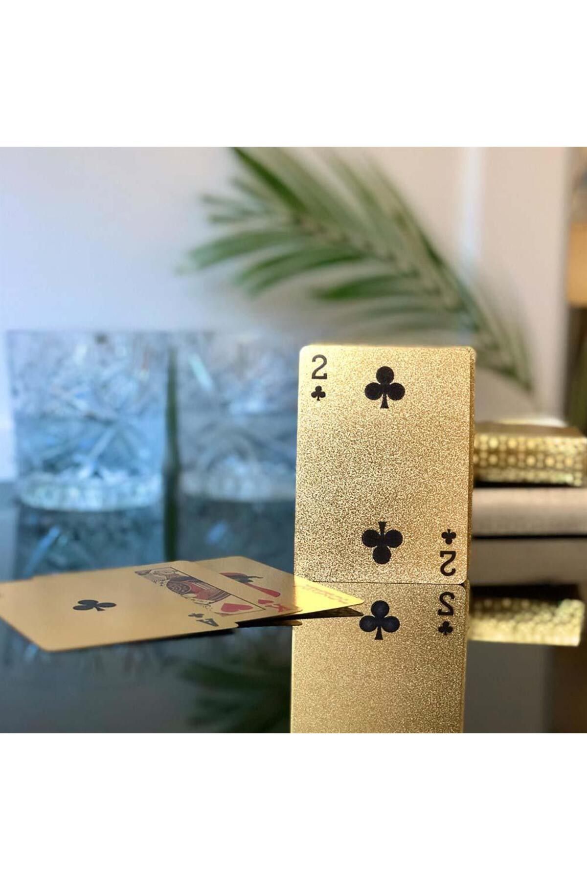 Shop58 Altın Poker Pvc 52 İskambil Kağıdı Pişti Kağıdı Altın Gold
