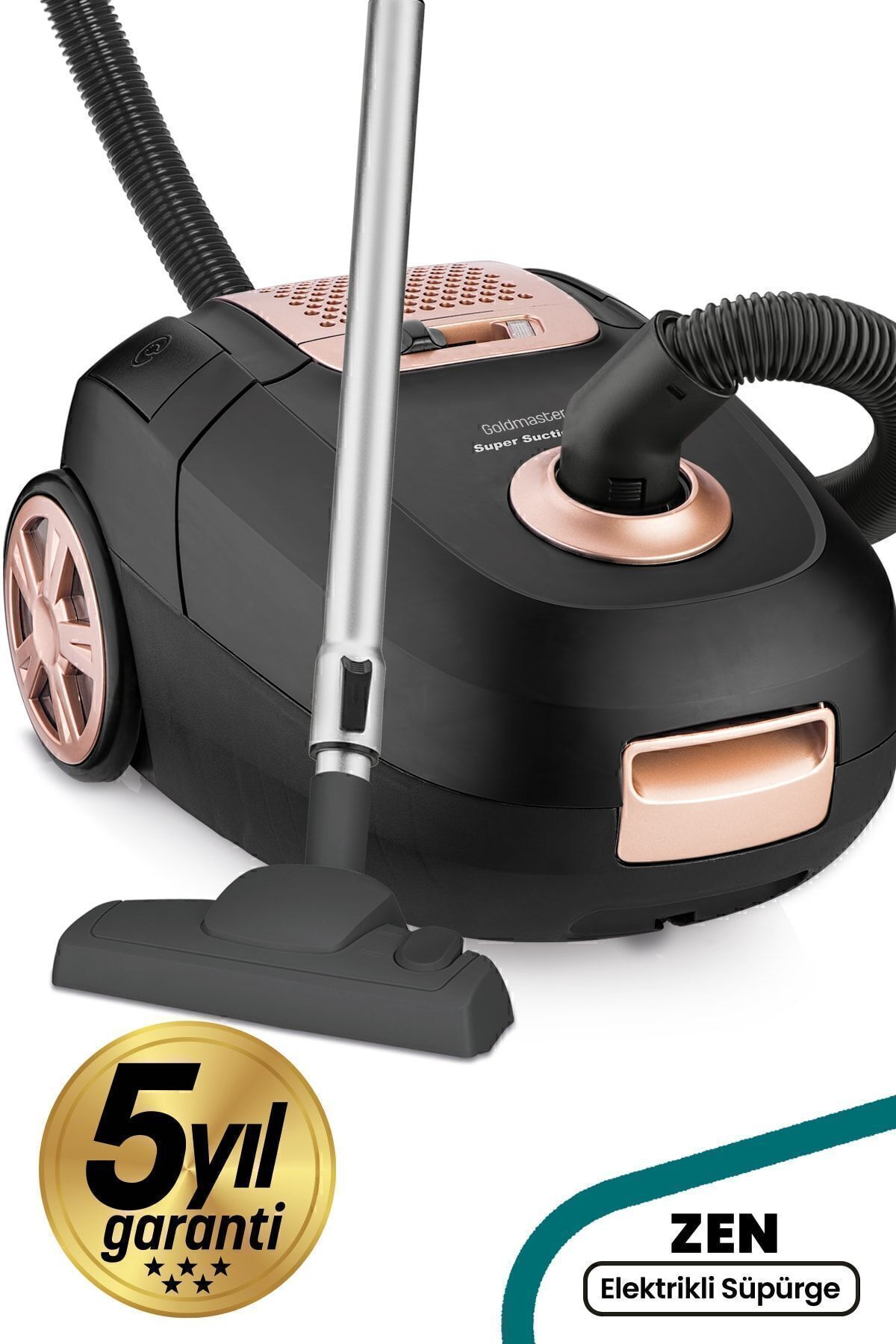 GoldMaster Zen 4 Litre Kapasiteli Yıkanabilir Toz Torbalı Hız Ayarlı Elektrikli Süpürge Siyah Gold