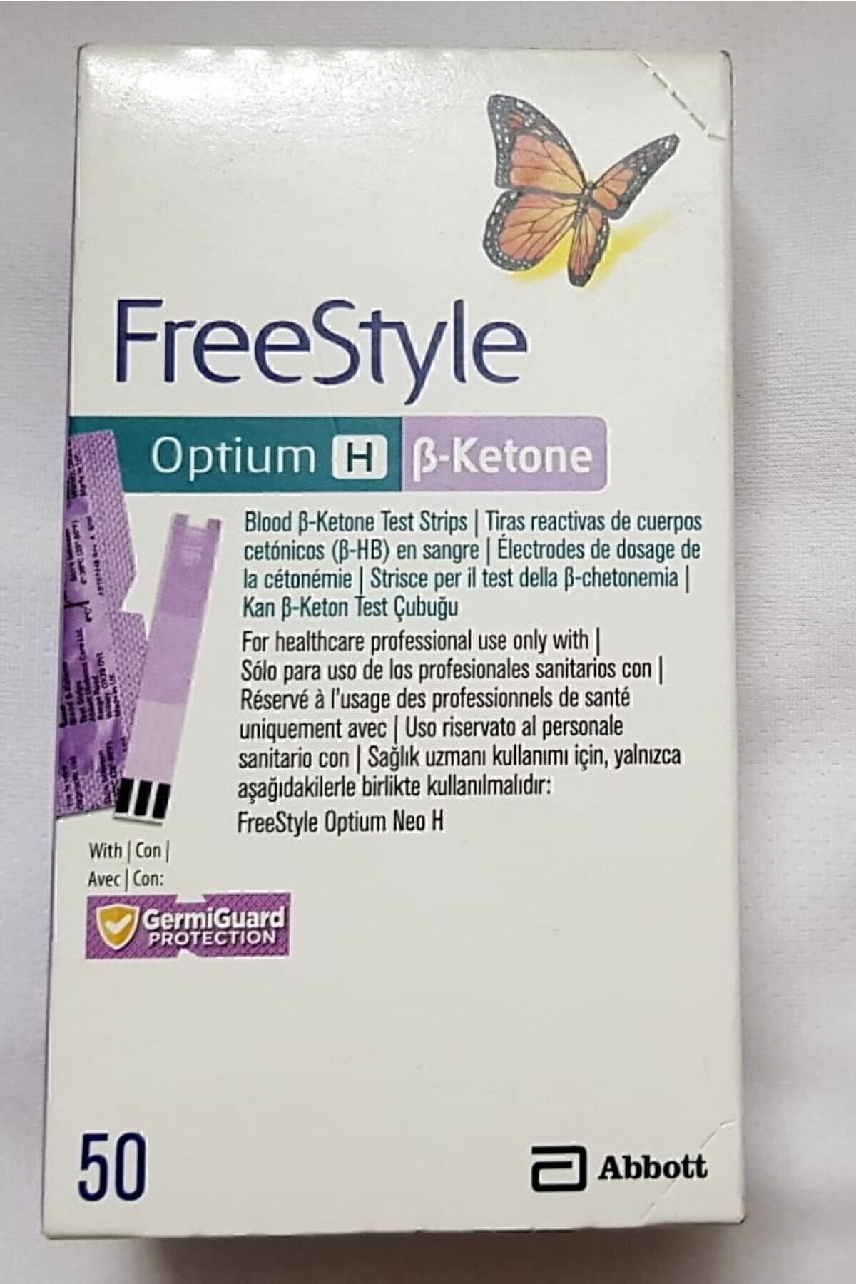 Freestyle Abbott Optium H Kanda Keton Test Kiti Strip Ketone -test Ölçüm Çubuğu–(50’li Keton Stribi)