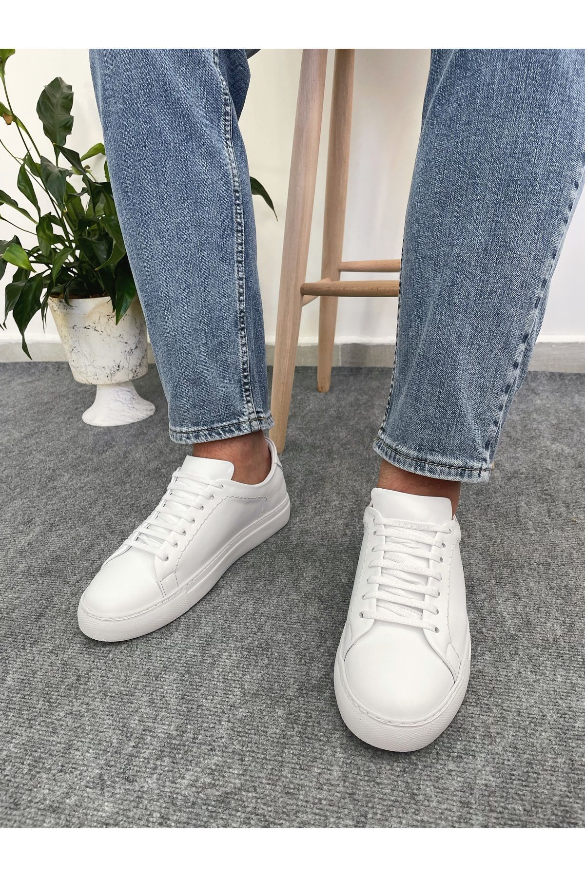 AGAH Erkek Deri Sneaker Ayakkabı Beyaz