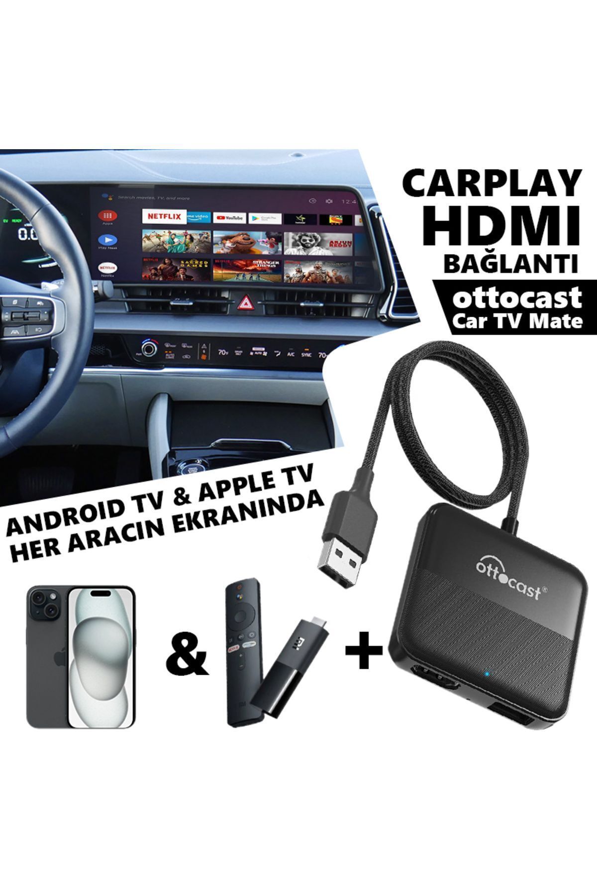 Ottocast Car Tv Mate Araç Multimedya HDMI Bağlantı Kiti (TV Box / Dongle)