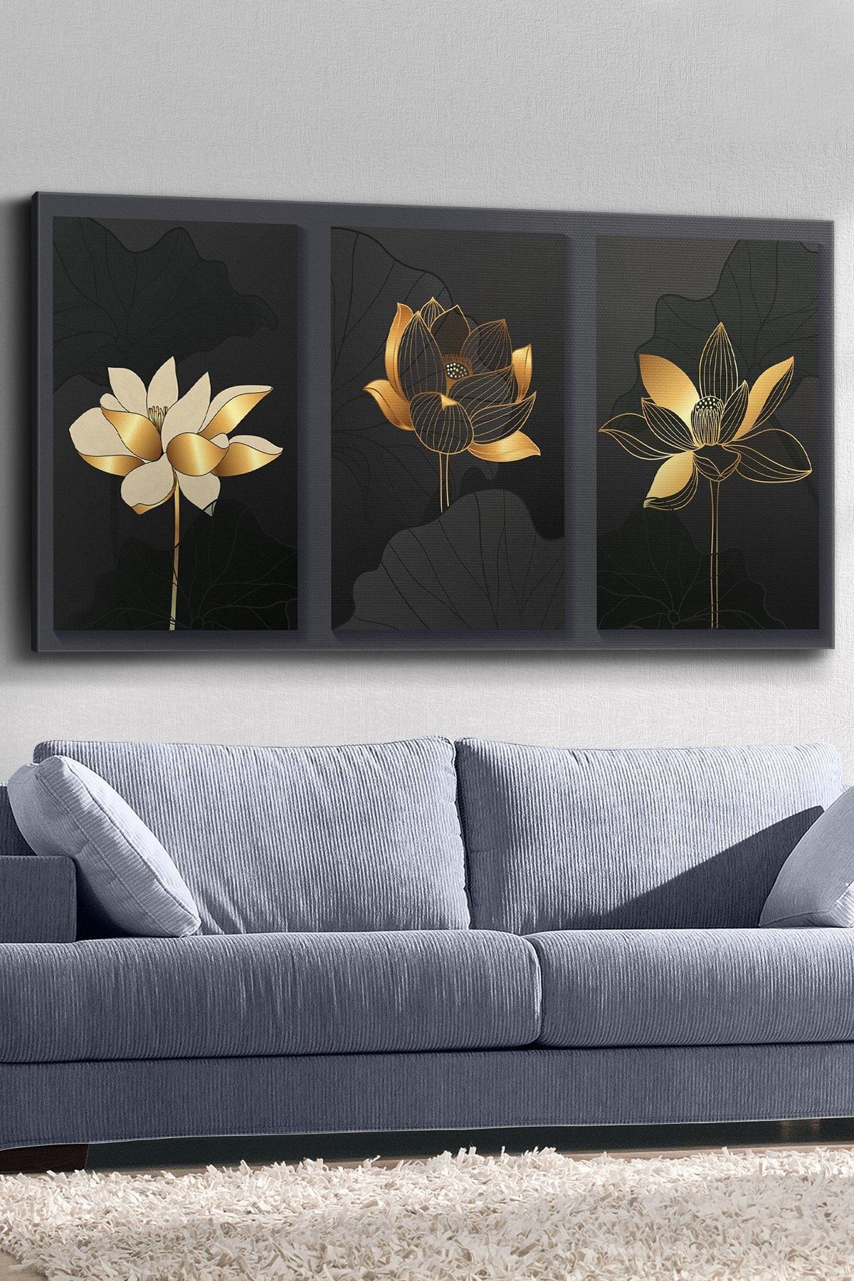 Evimemoda Gold Soyut Çiçekler Kanvas-canvas Tablo