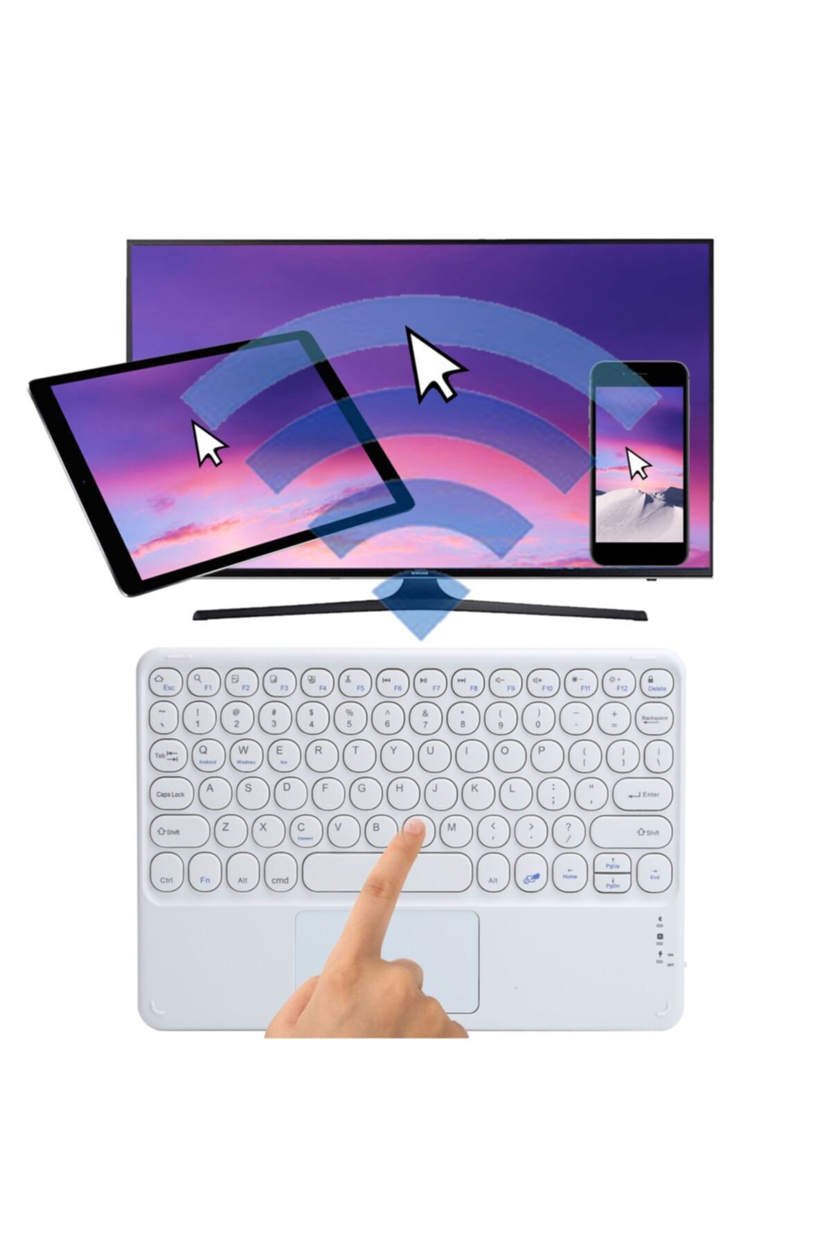 TECHNOM Tüm Cihazlara Uyumlu Touchpad Akıllı Dokunmatik Ekranlı Kablosuz Bluetooth Klavye (ios-android-win)