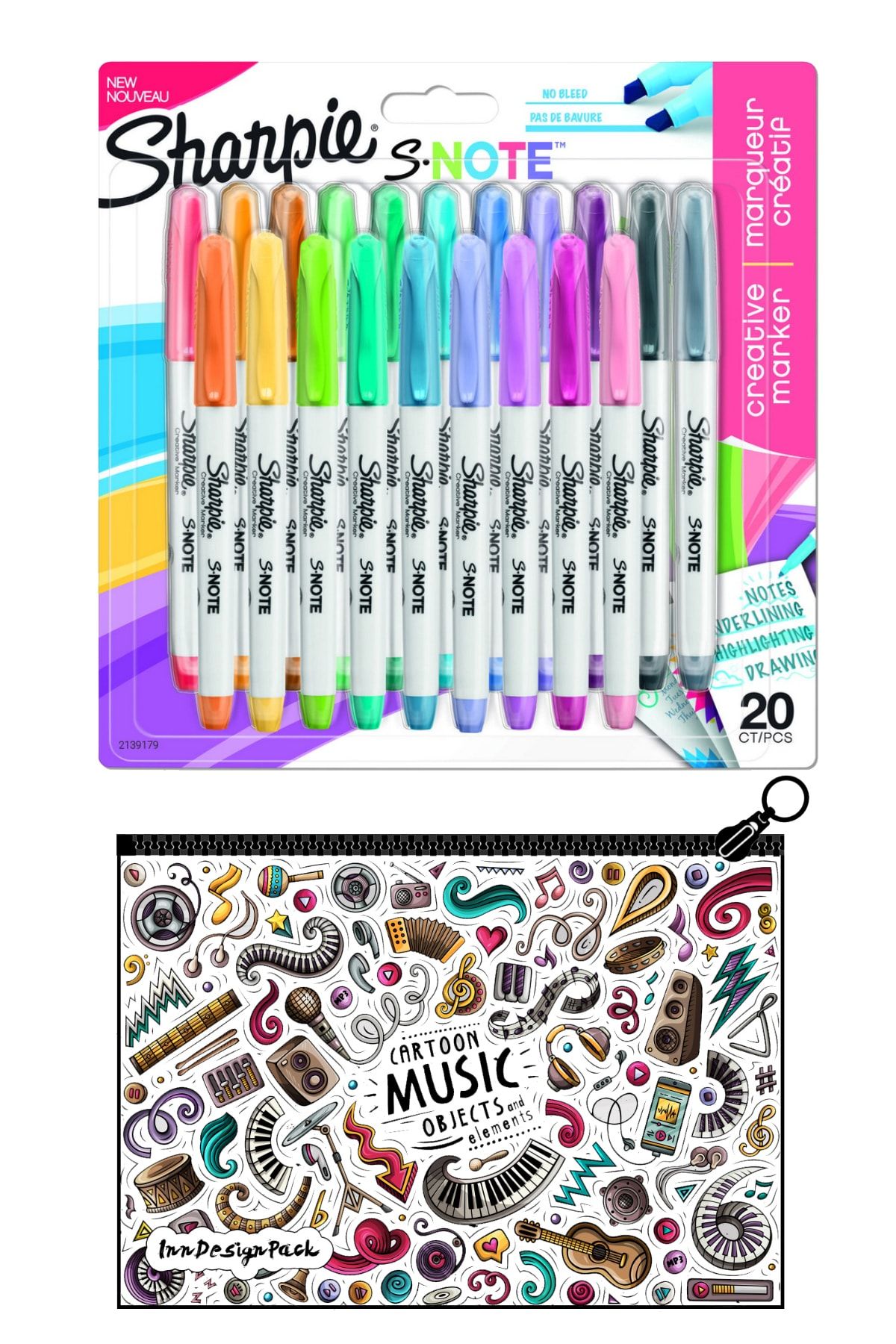 Sharpie Snote Kesik Uçlu Kreatif Markör 20 Li Set + Boyanabilir Kalem Kutu Music