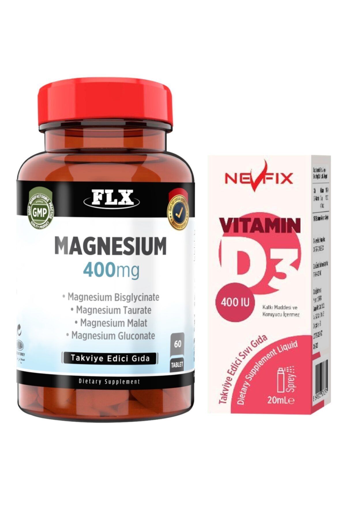 Nevfix Magnezyum Bisglisinat Malat Taurat Glukonat 60 Tablet D3 Damla 20 ml