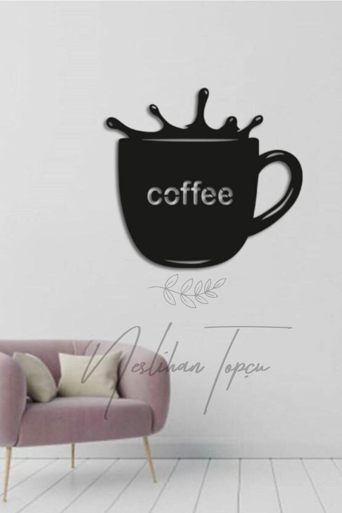 NT Handmade Siyah Ahşap Bardak Coffee Duvar Dekoru - Mutfak Konsepti Ev Dekorasyon Kahve Köşesi Için 50x45 Cm