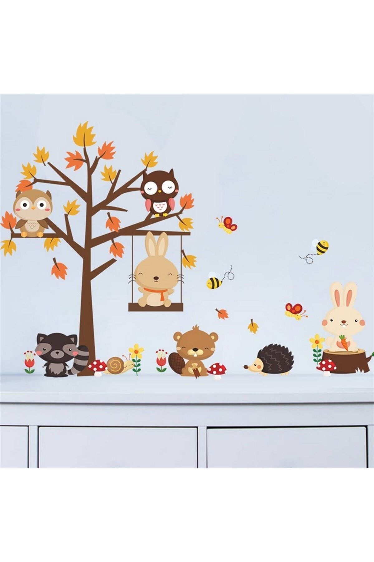 CRYSTAL KIDS Sevimli Tavşanlar Ve Ağaç Çocuk Odası Dekorasyonu Duvar Dekoru Sticker