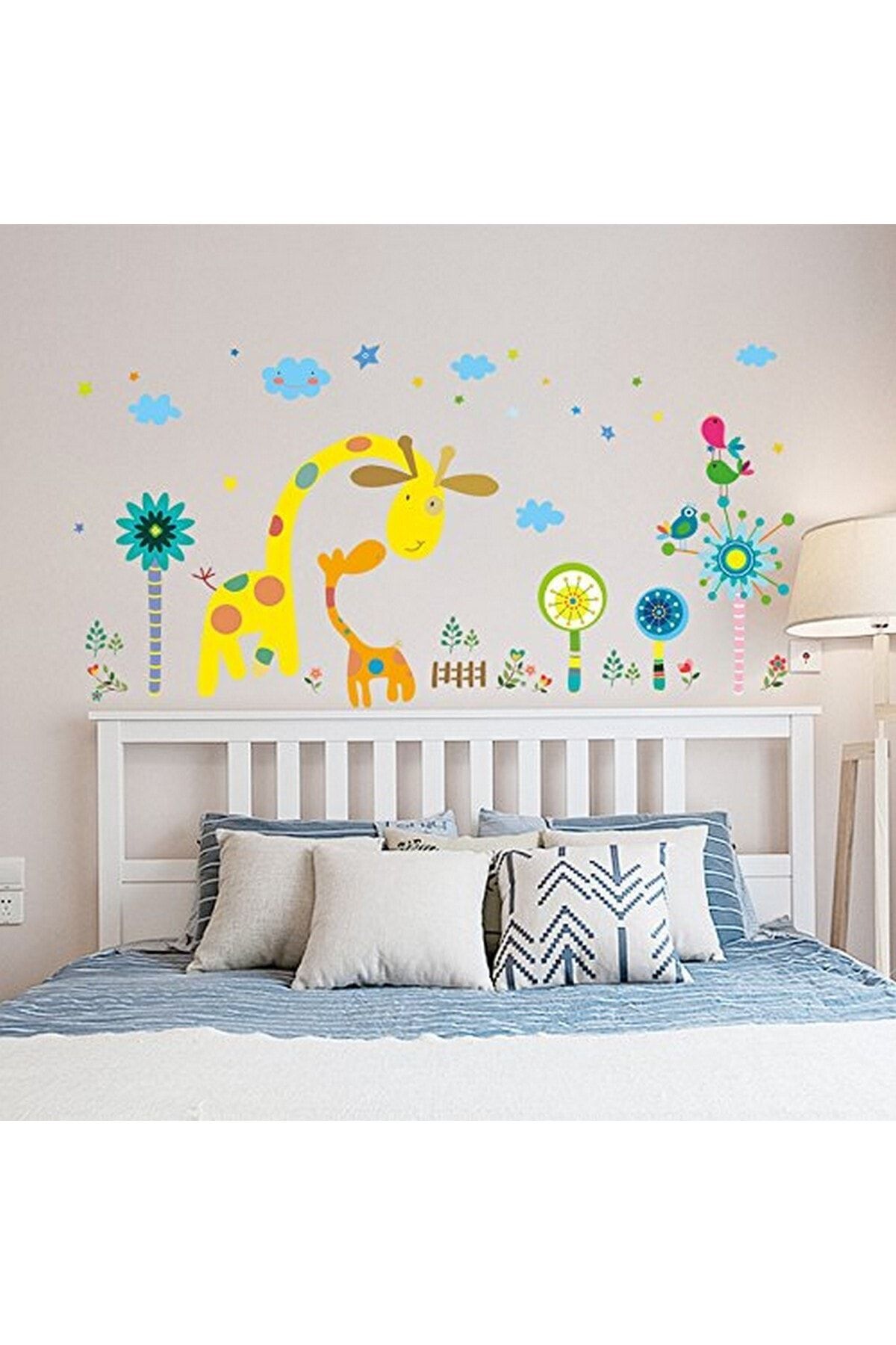 CRYSTAL KIDS Fantasik Zürafa Çiçekler Anaokulu Yuva Bebek Ve Çocuk Odası Duvar Dekoru Duvar Sticker Çıkartma
