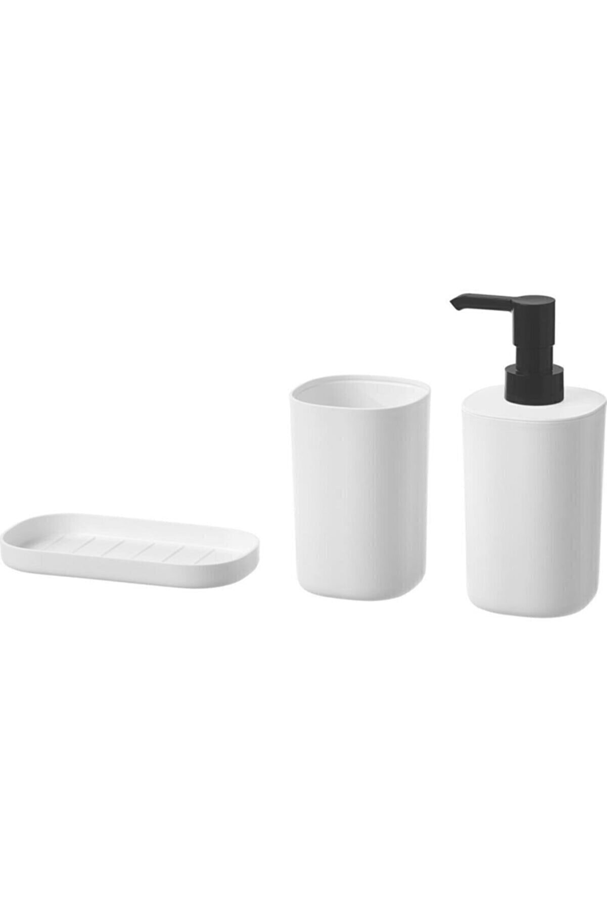 IKEA Storavan Banyo Aksesuar Seti Sıvı Sabunluk Katı Sabunluk Diş Fırçalık 3lü Set