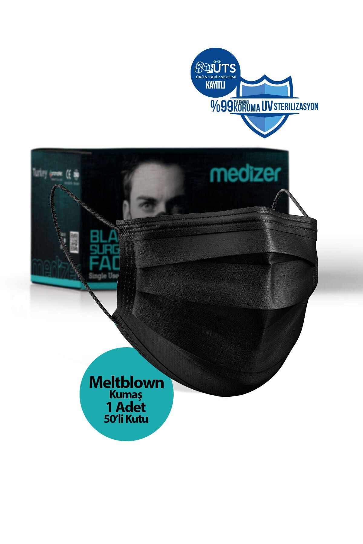 Medizer Siyah Cerrahi Maske Meltblown - 50 Adet