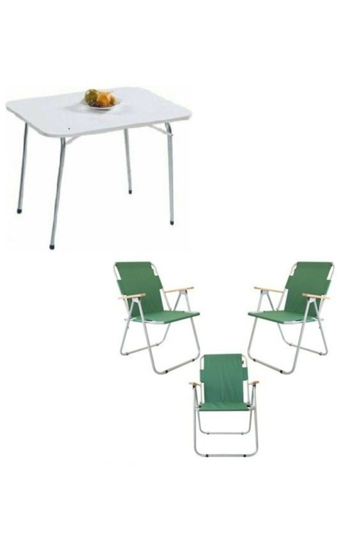 Mocca Style 60x80 Katlanır Masa + 3 Adet Yeşil Kamp Sandalyesi Katlanır Sandalye