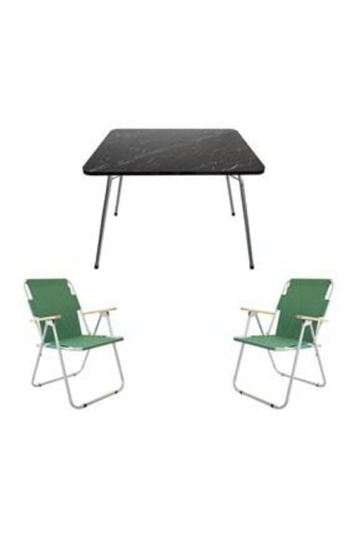 Mocca Style 60x80 Katlanır Masa + 2 Adet Yeşil Kamp Sandalyesi Katlanır Sandalye