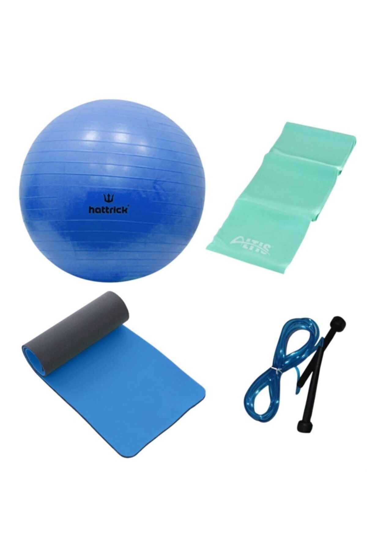 Dafron Mavi Pilates Topu Direnç Lastiği Mat Ve Atlama Ipi 4'lü Set