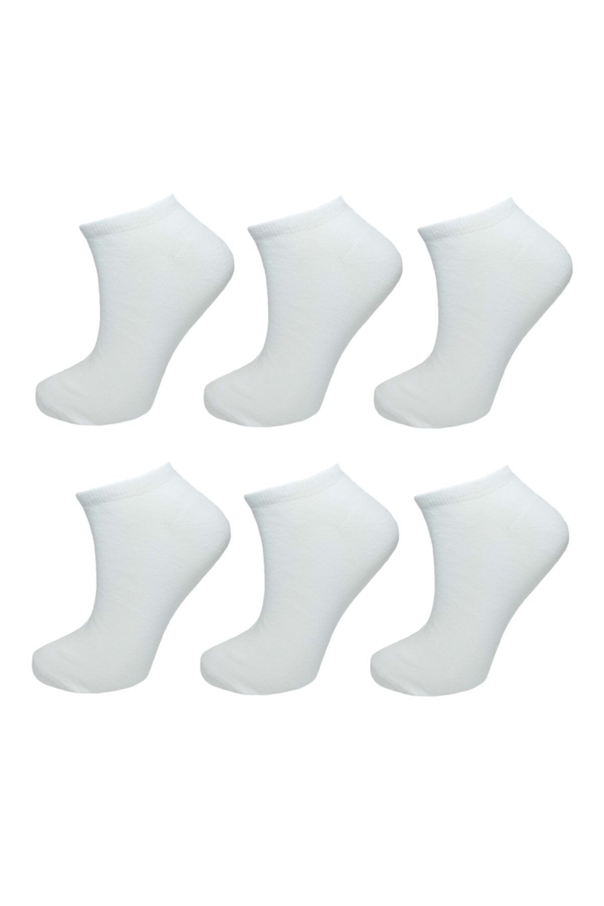 lara big socks 6'lı Düz Beyaz Kadın Patik Çorap (36-40)