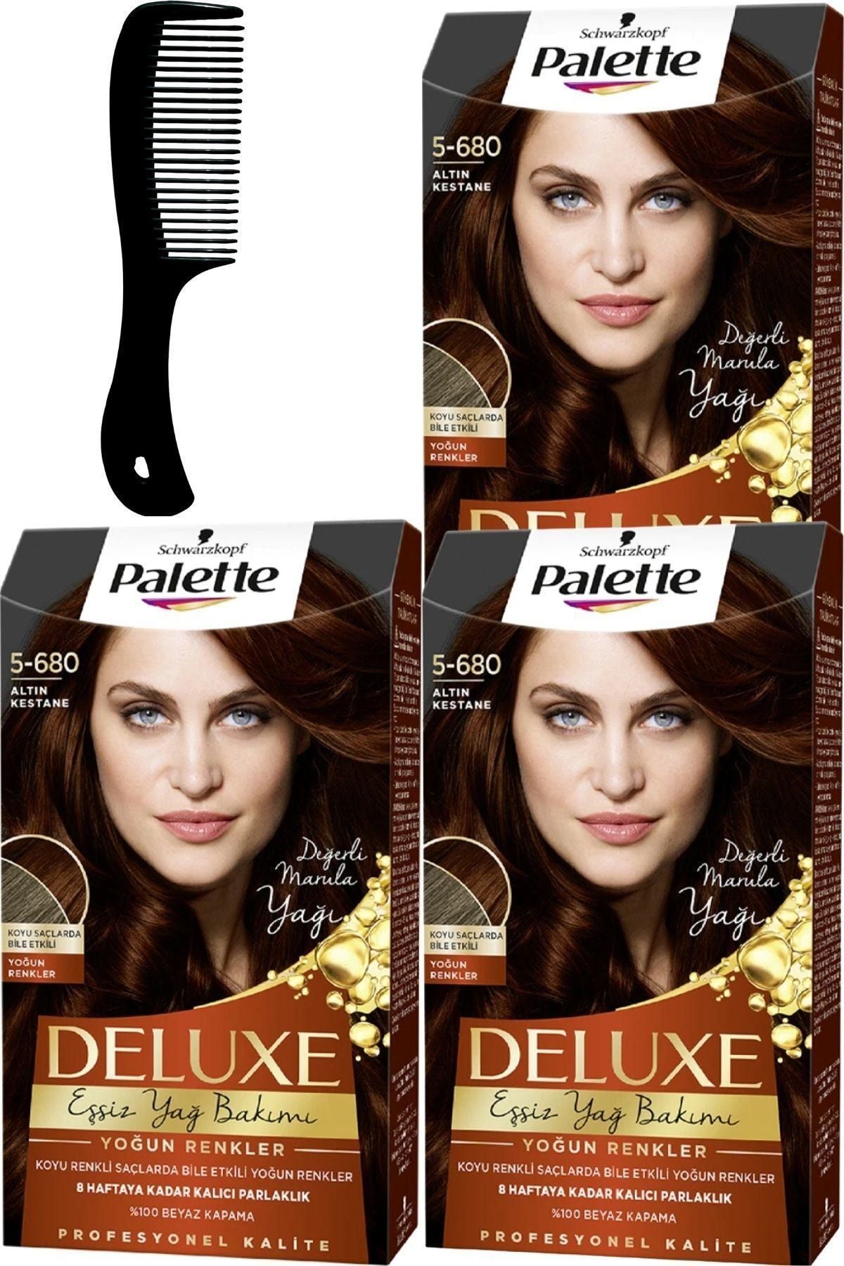 Palette Deluxe Yoğun Renkler Saç Boyası 5-680 Altın Kestane X 3 Adet + Saç Açıcı Tarak