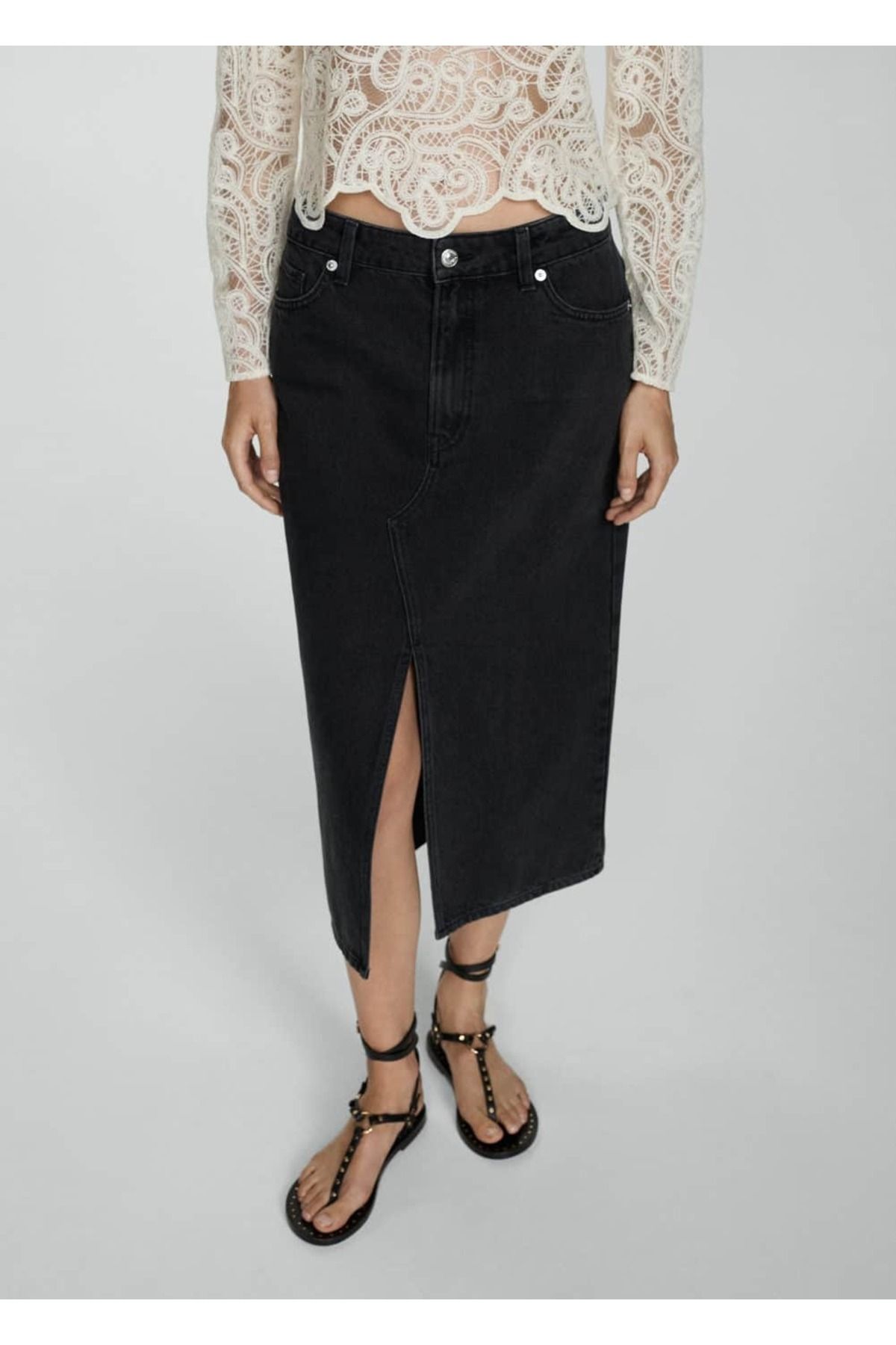 MANGO Midi denim etek