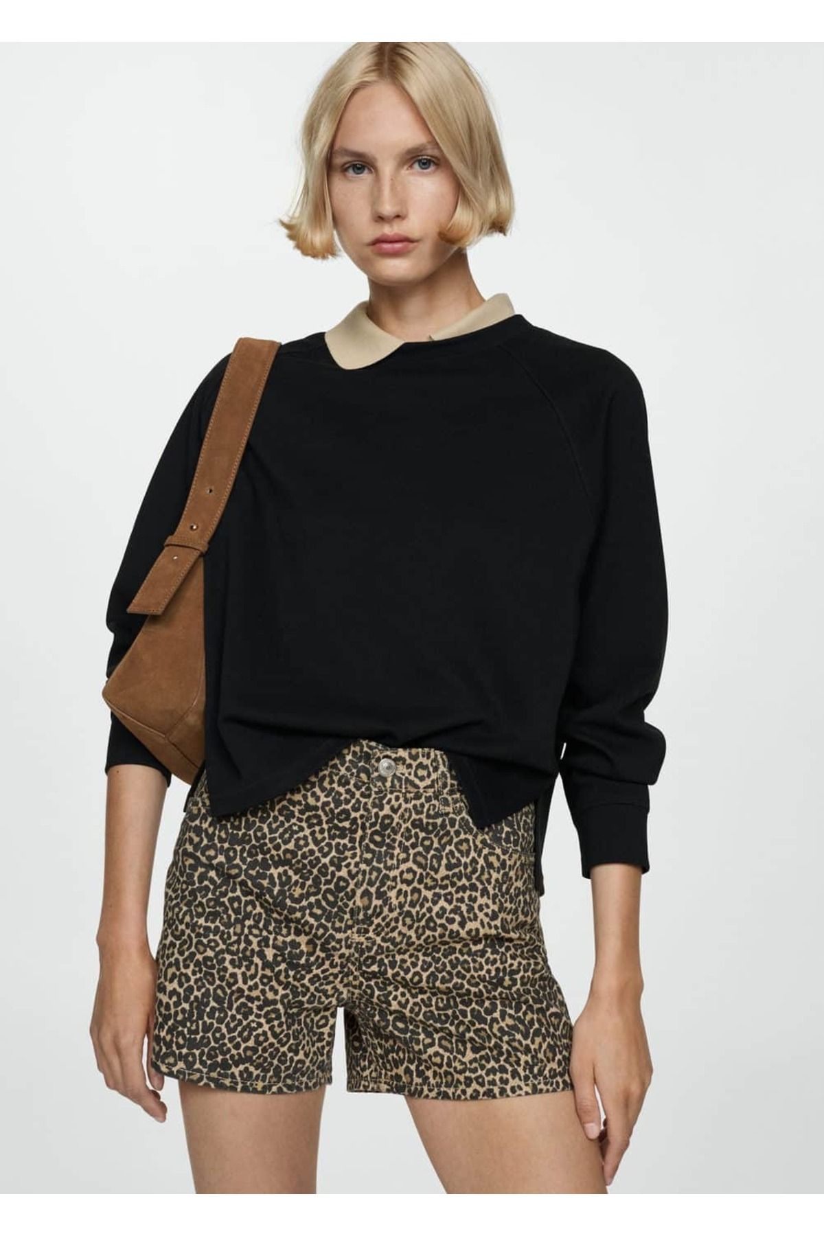 MANGO Leopar düz kesim şort