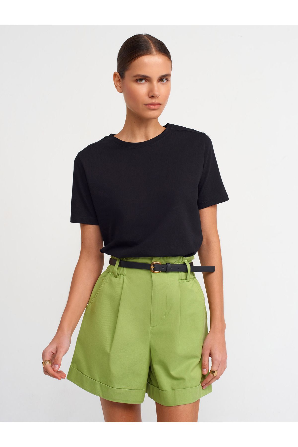 Dilvin 30740 Bisiklet Yaka Pamuklu T-shirt-siyah