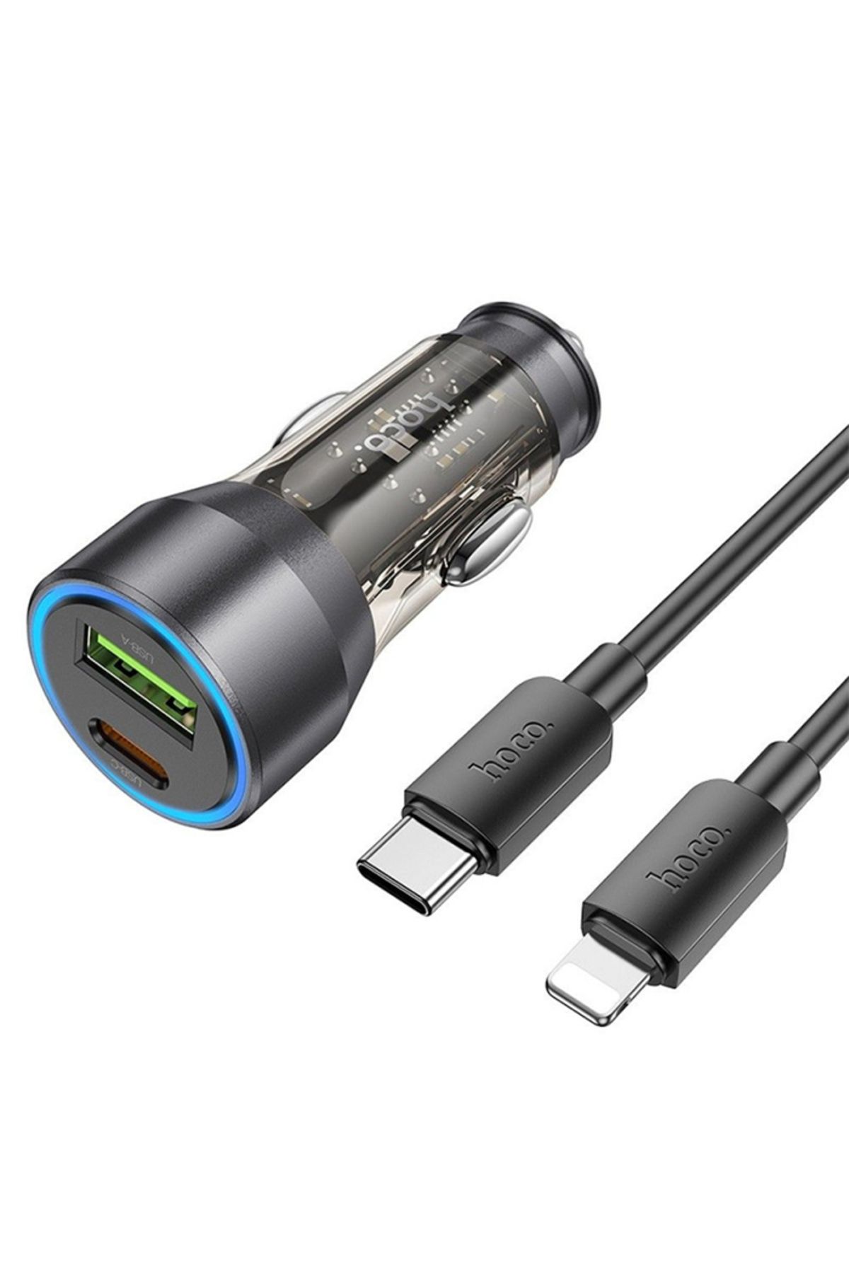 Hoco Nz12a Action Pd43w Usb Type-c Araç Çakmaklık Hızlı Şarj Aleti Type-c To Iphone Lightning Ka