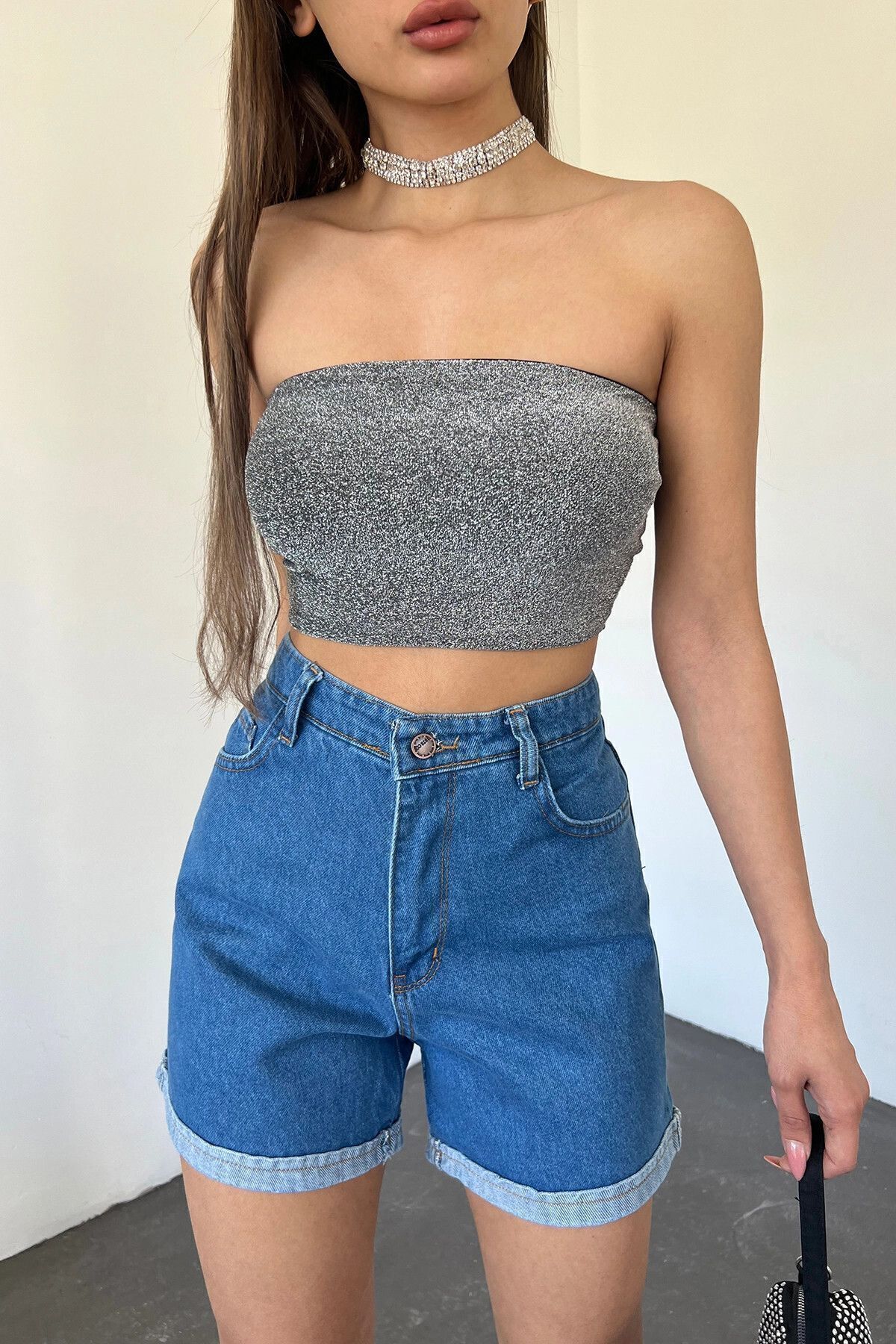 bacc Kadın Mavi Duble Paça Yıkamalı Denim Şort Bcdf-233307
