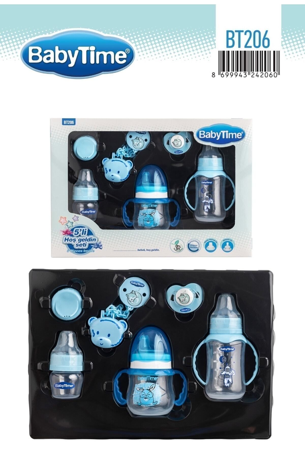 Babytime Bt-206 Mavi Hoşgeldin Seti 5'li Biberon Emzik Seti