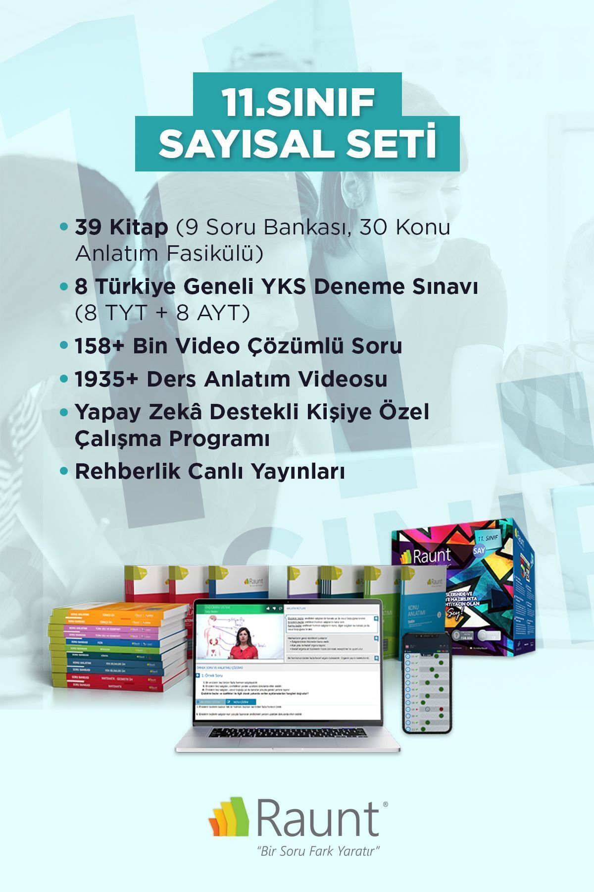 Raunt 11. Sınıf SAY (37 Kitap, Mobil/Web) Yapay Zekalı, Üniversiteye Hazırlık Seti