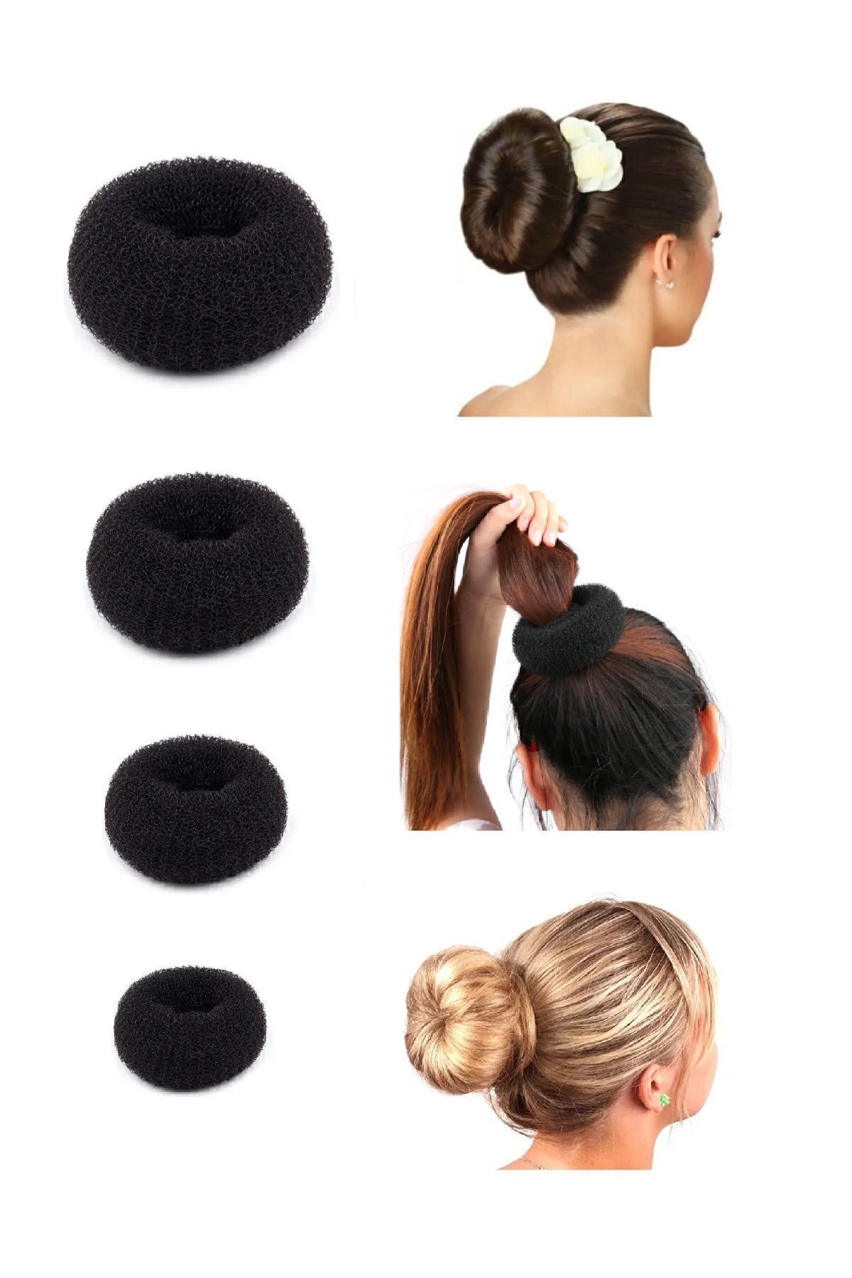 Güncel Vitrin Siyah Sünger Topuz Toka Seti 4 Adet 6cm-8cm-9cm-11cm