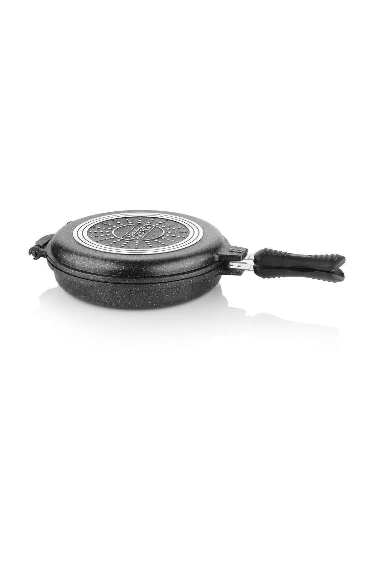 Schafer Yuvarlak Yanmaz Yapışmaz Double Grill Pan 30 Cm Siyah