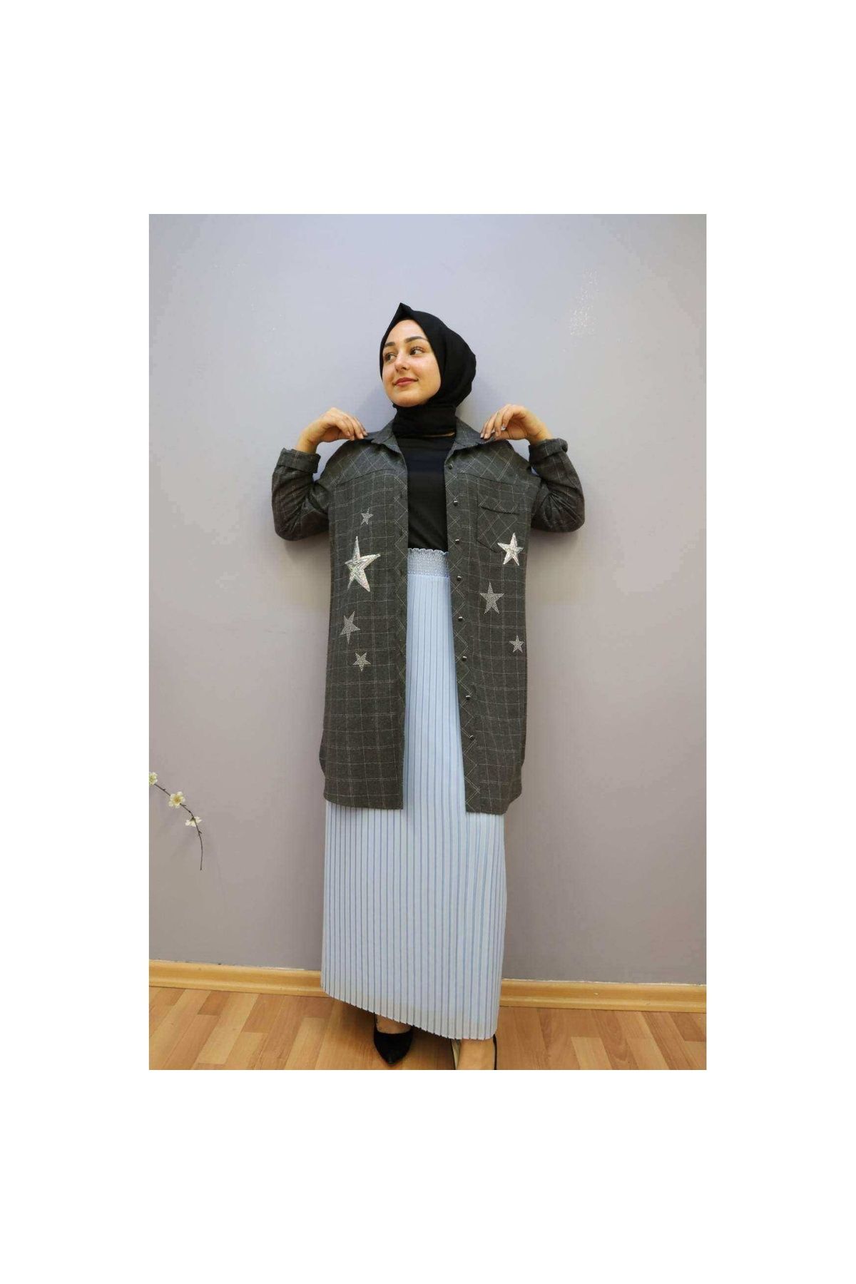 Moodbasic MOODBASİC KADIN PİLELİ BELİ LASTİKLİ ETEK