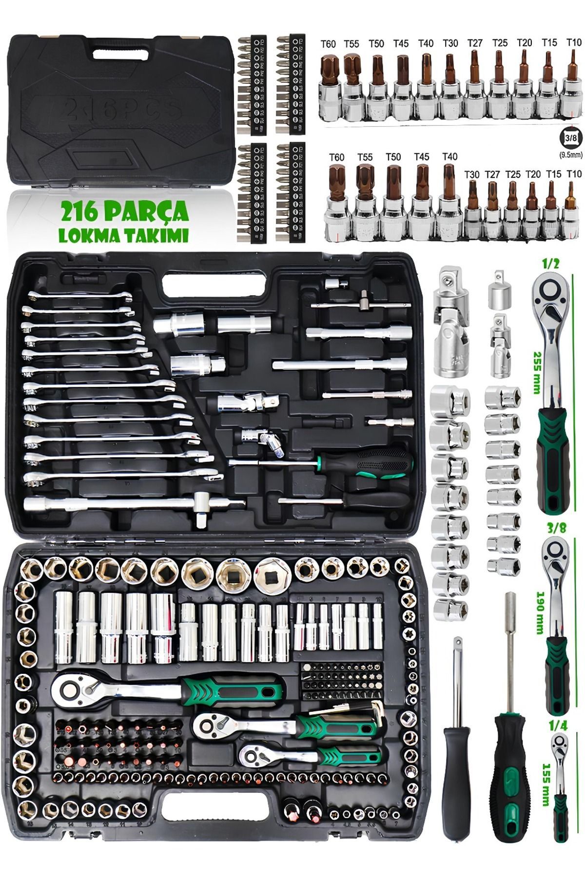 RETOOLS 216 PARÇA LOKMA ANAHTAR SETİ: TAM PROFESYONEL FULL SET 1/2 - 1/4 - 3/8
