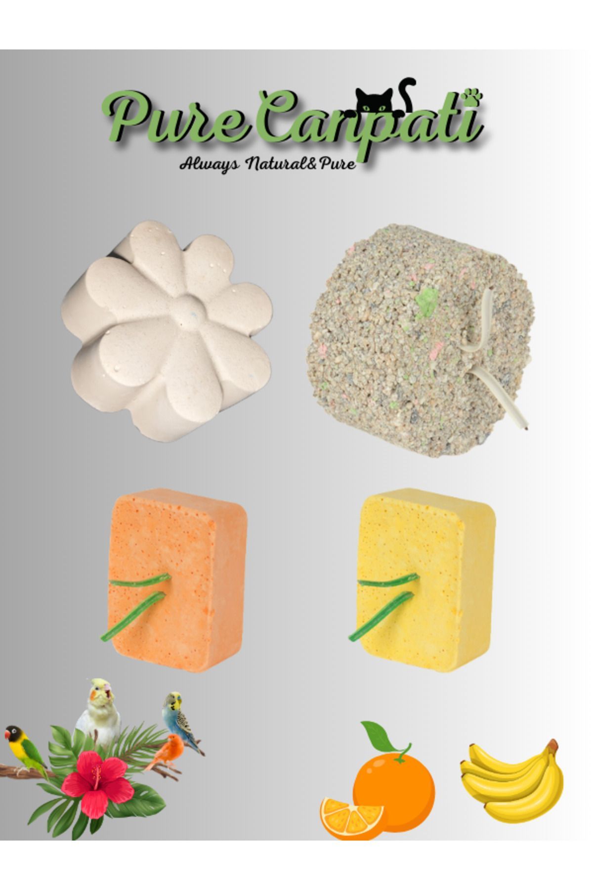 PureCanpati Premium Muhabbet Kuşu Gaga Taşı Seti(Mineral,Portakal,Muzlu,Klasik Gaga Taşı)