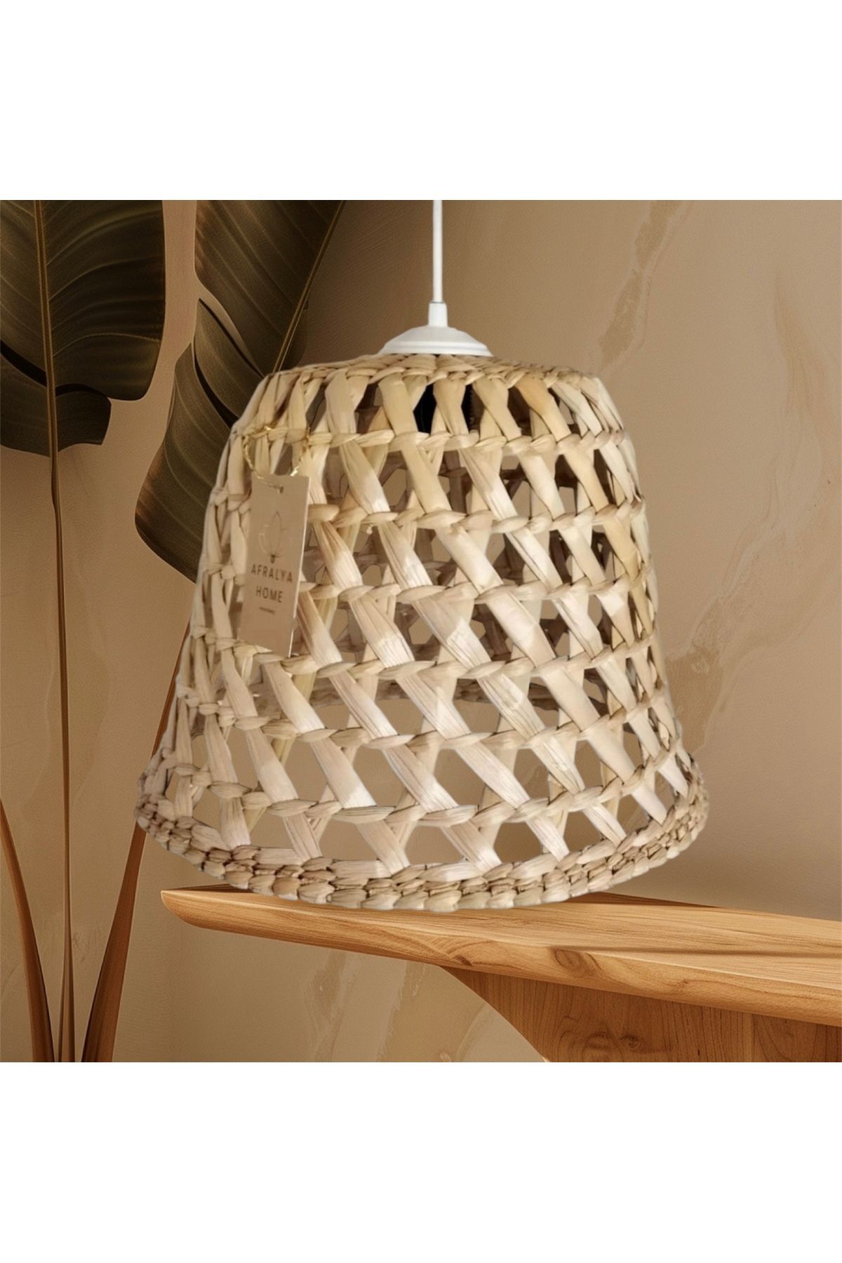 AFRALYAHOME Hasır Bambu Rattan Çan Avize 30cm İskandinav Bohem Rustik Avize Sarkıt-Salon Yatak Odası(Duy Dahil )