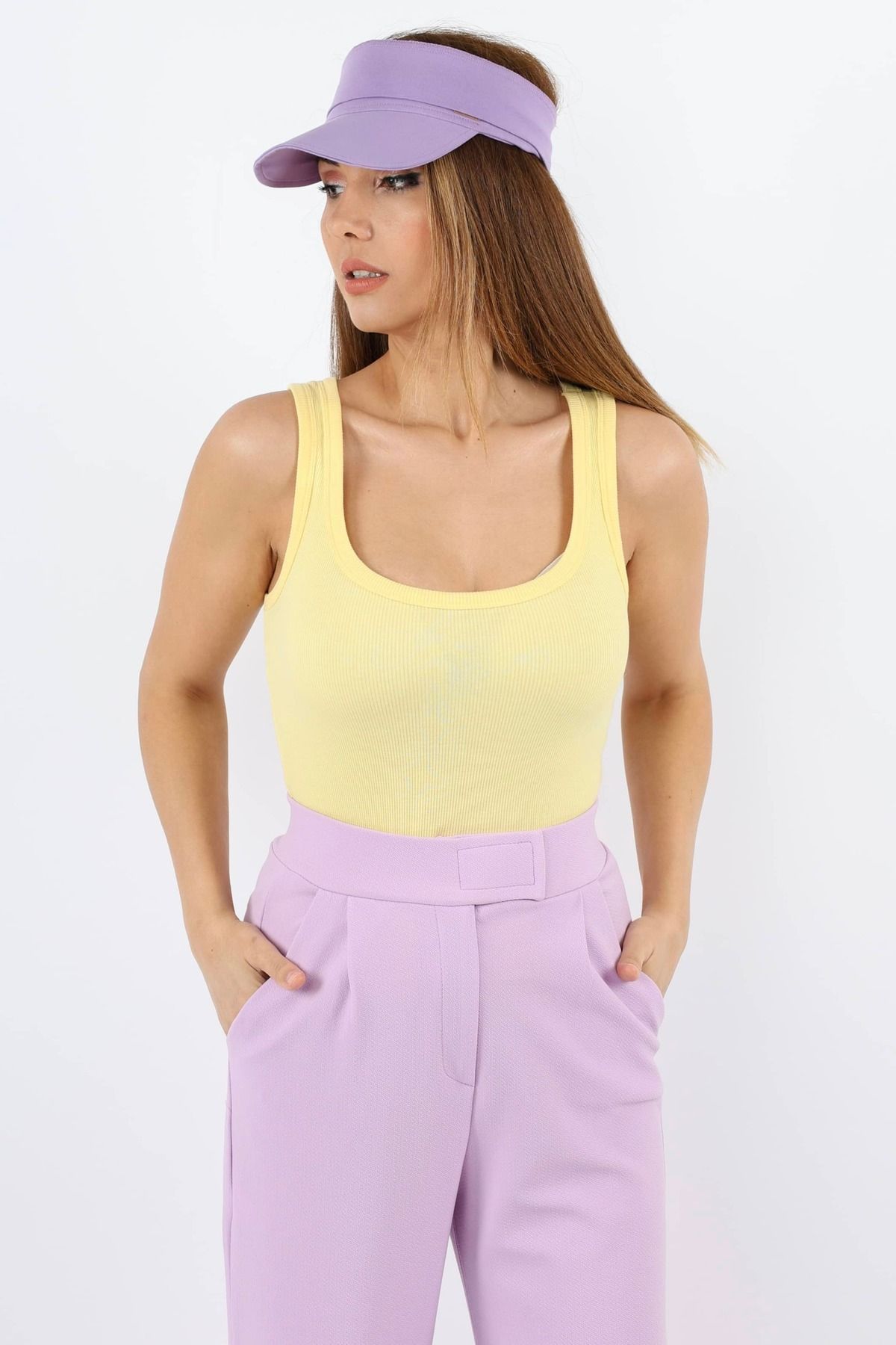 Ritnice Kadın Cotton Premium Doku Sarı Pamuklu Basic Fitilli Atlet