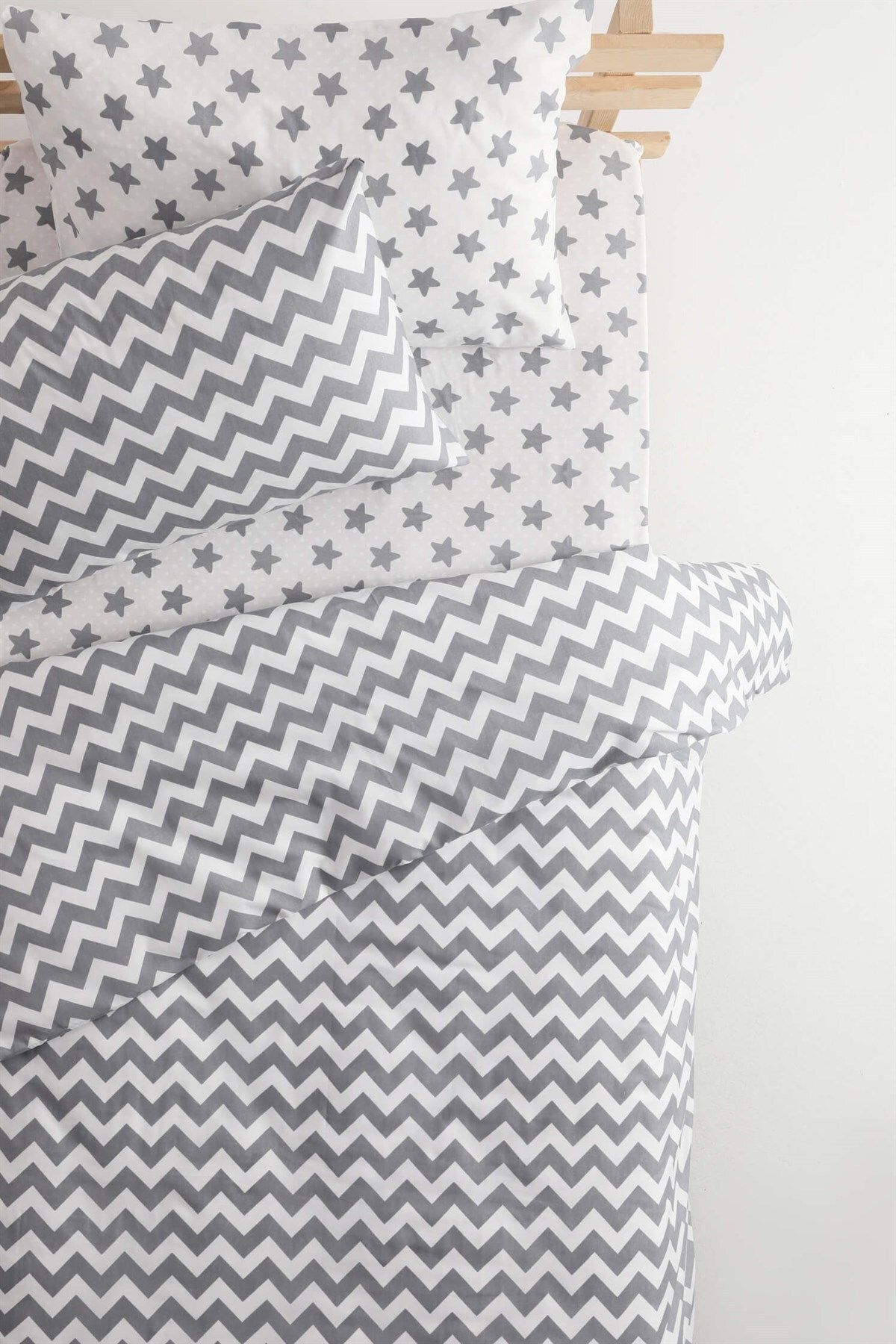 FAVORA Zigzag Desenli Lastikli Çarşaflı Pamuklu Tek Kişil