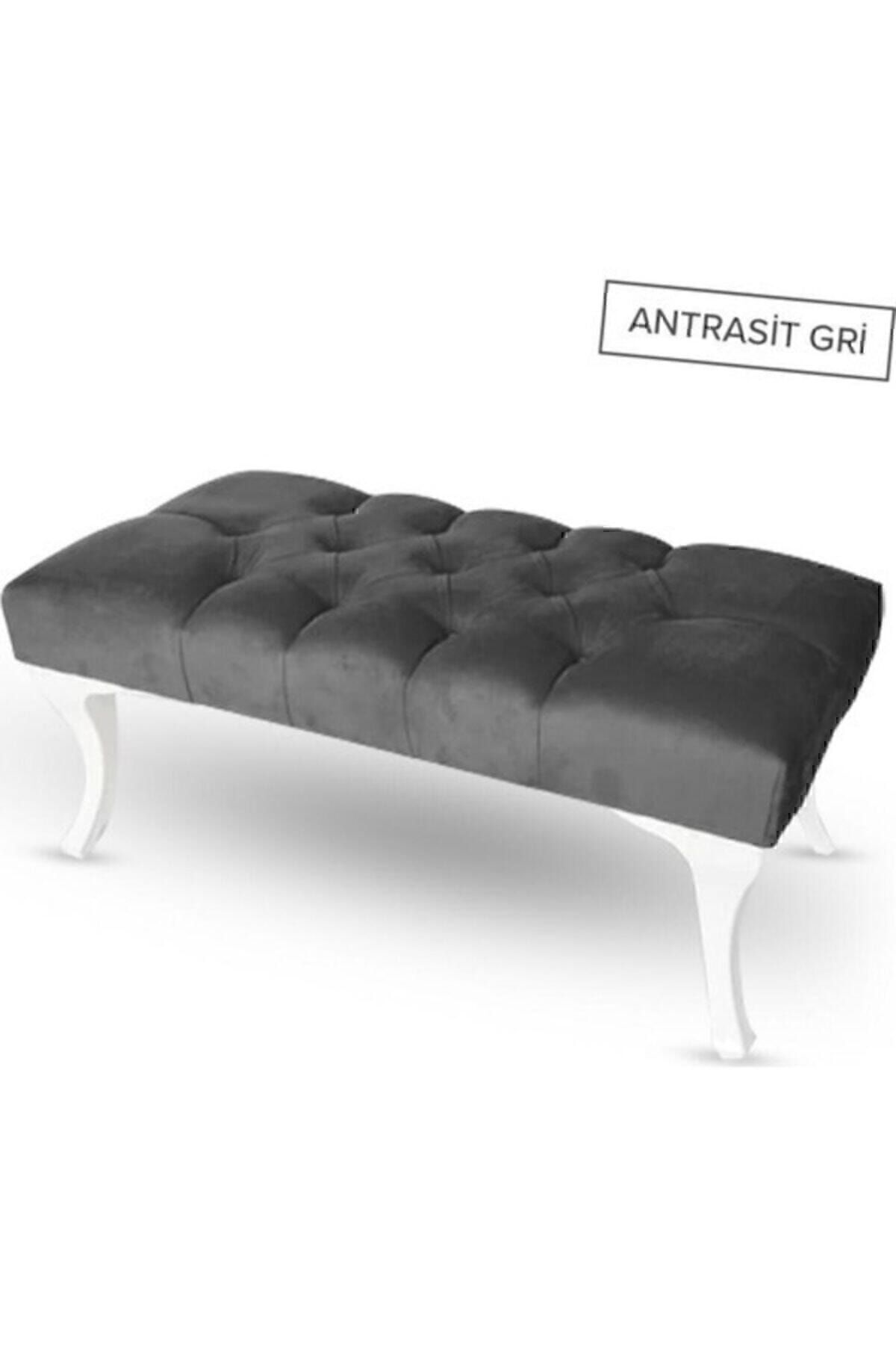 GNY TİCARET Gri Puf Ayak Ucu Kapitoneli Kapı Önü Antre Bench Puf
