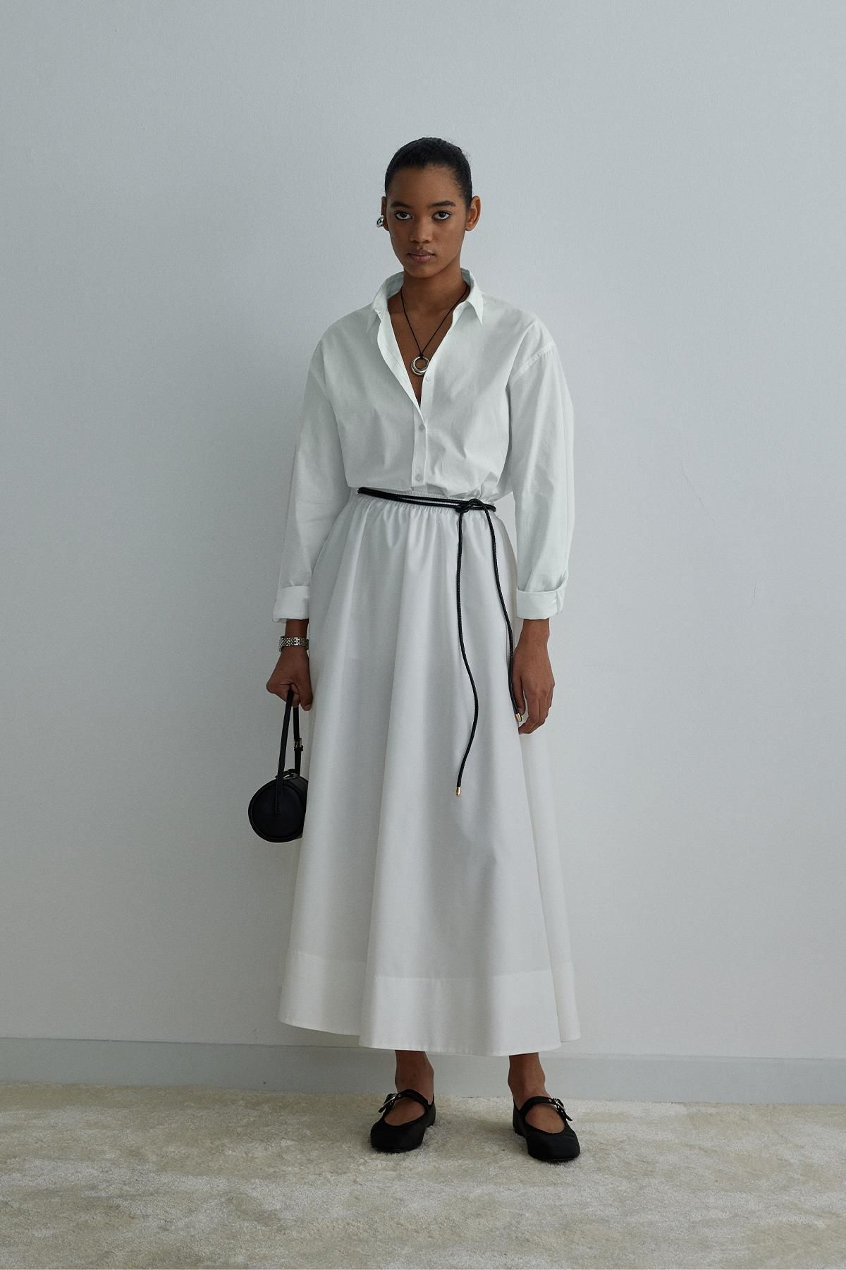 Suud Collection Ekru Day Poplin Kloş Etek