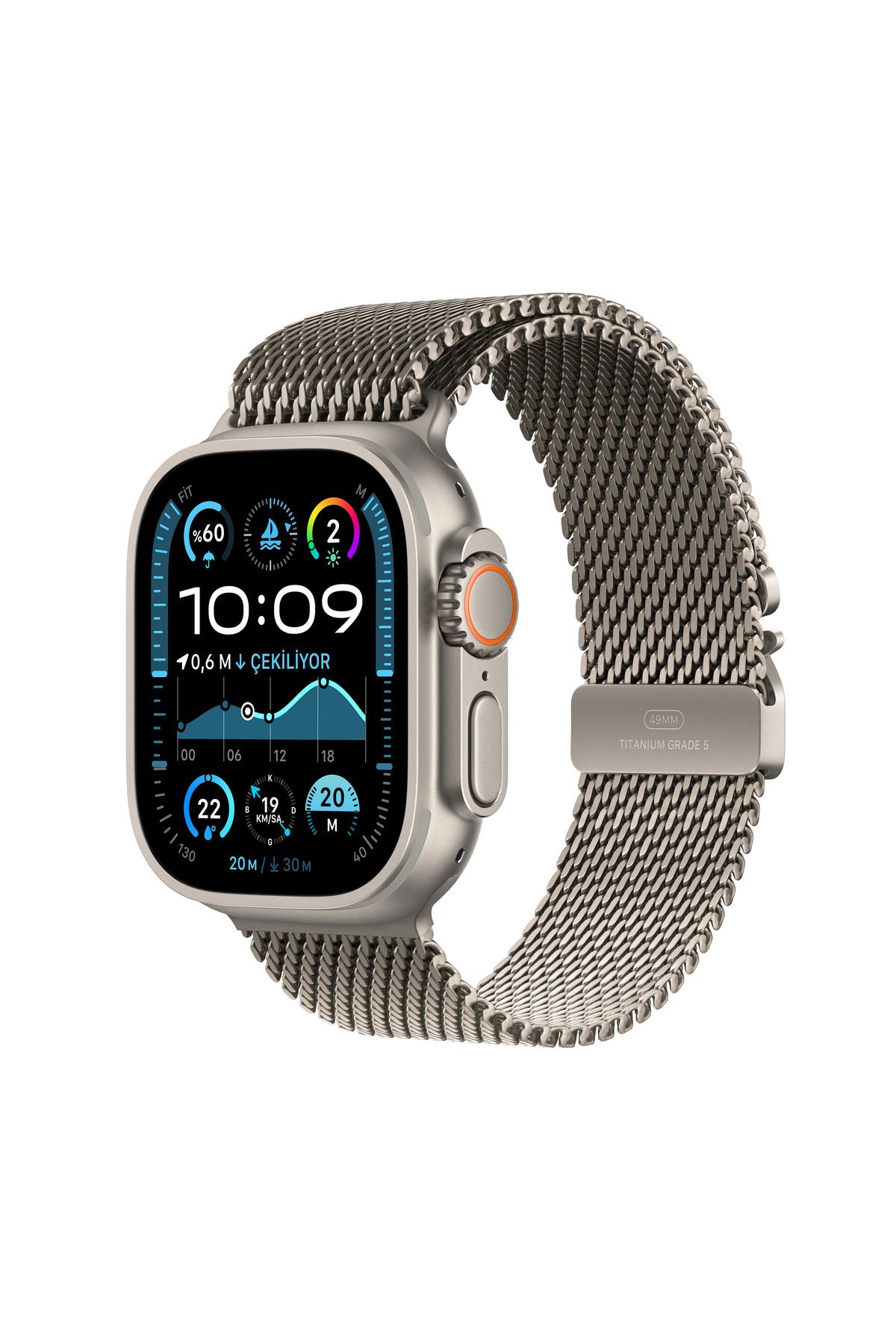 Apple Watch Ultra 2 GPS Cellular 49mm Natural Titanium Case with Natural Titanium Milanese Loop - L