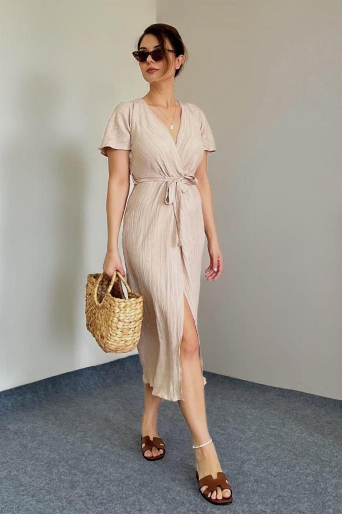 Ritnice Kadın Helen Camel Midi Elbise