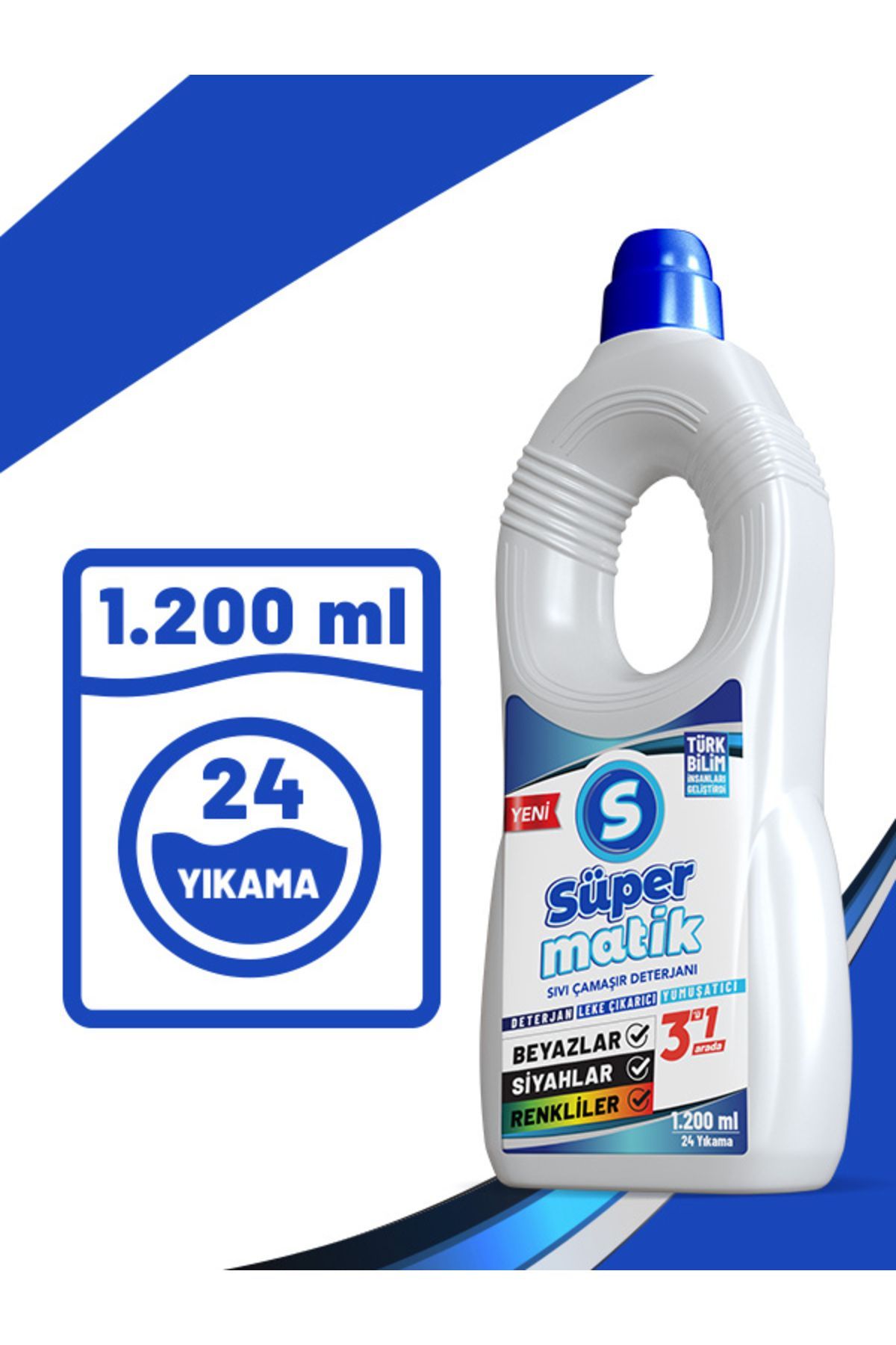 Süpermatik 3'ü 1 Arada %100 Yerli Üretim Sıvı Çamaşır Deterjanı 1200 ml